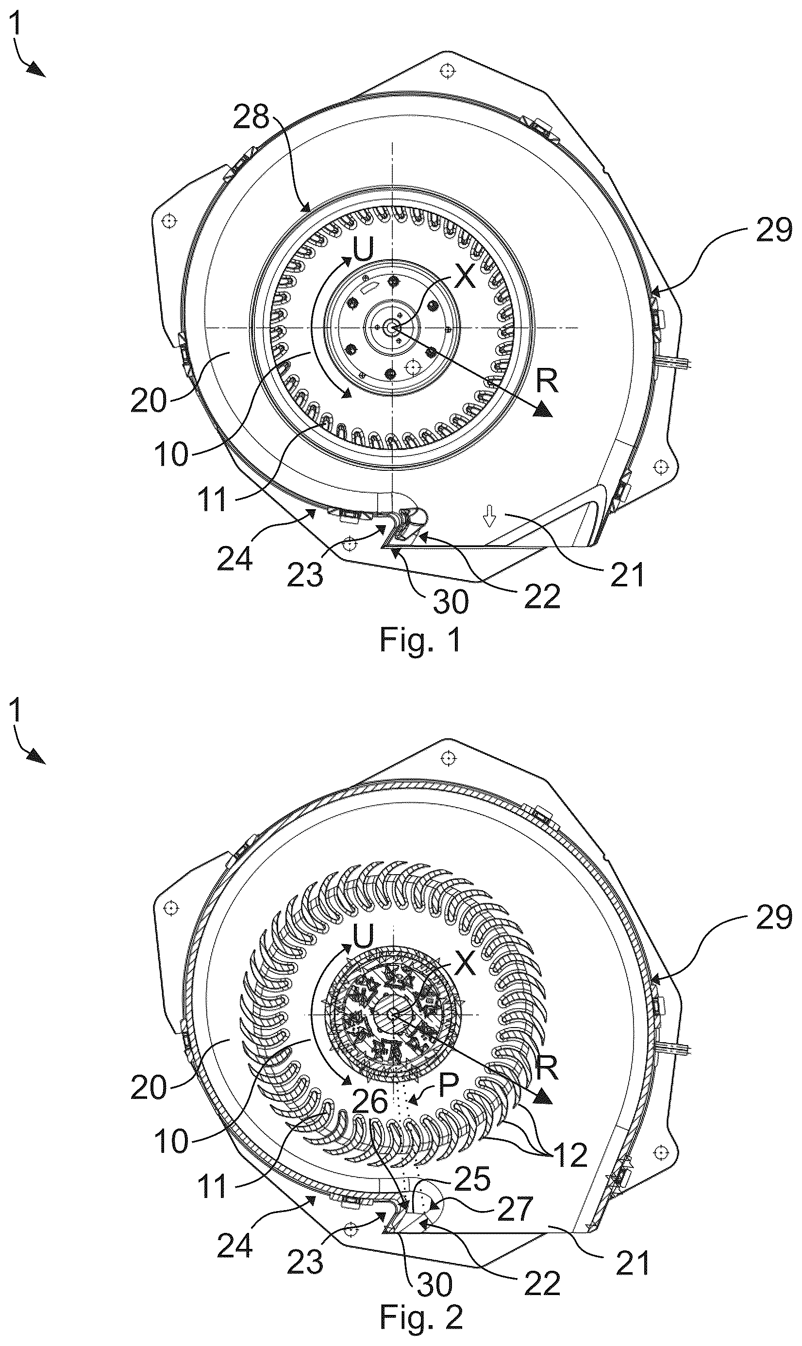 Patent US12366253 — Radial fan with tapered tongue geometry — Figure 1