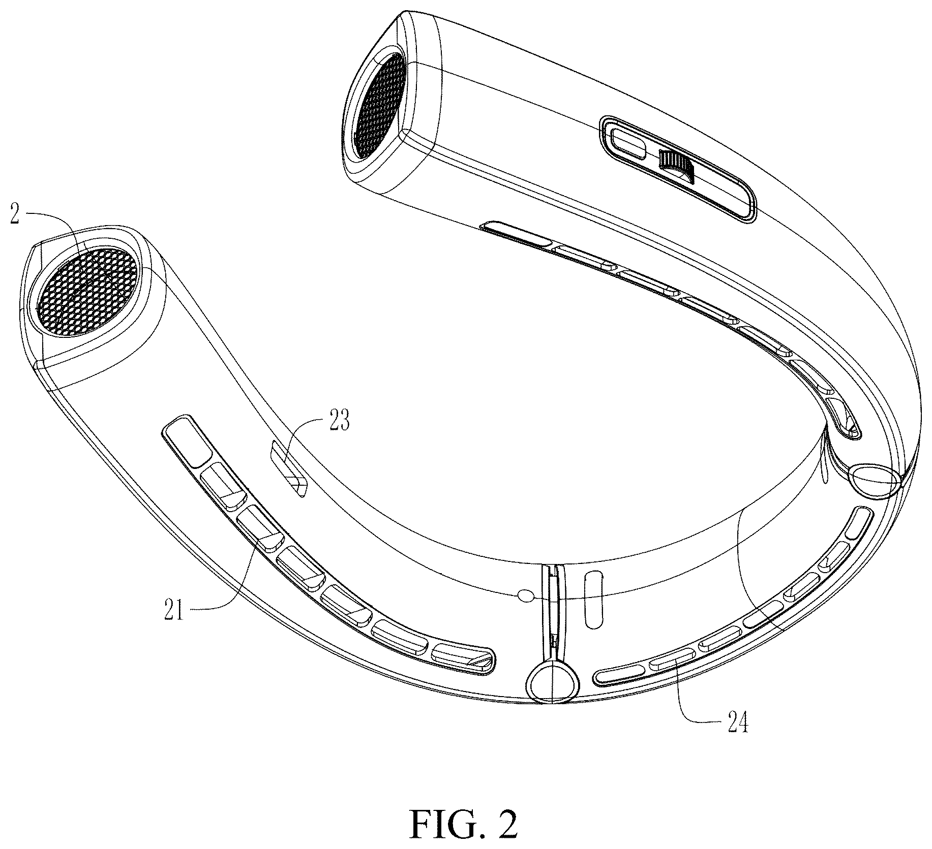Patent US12366255 Figure 2 – Neck hanging fan
