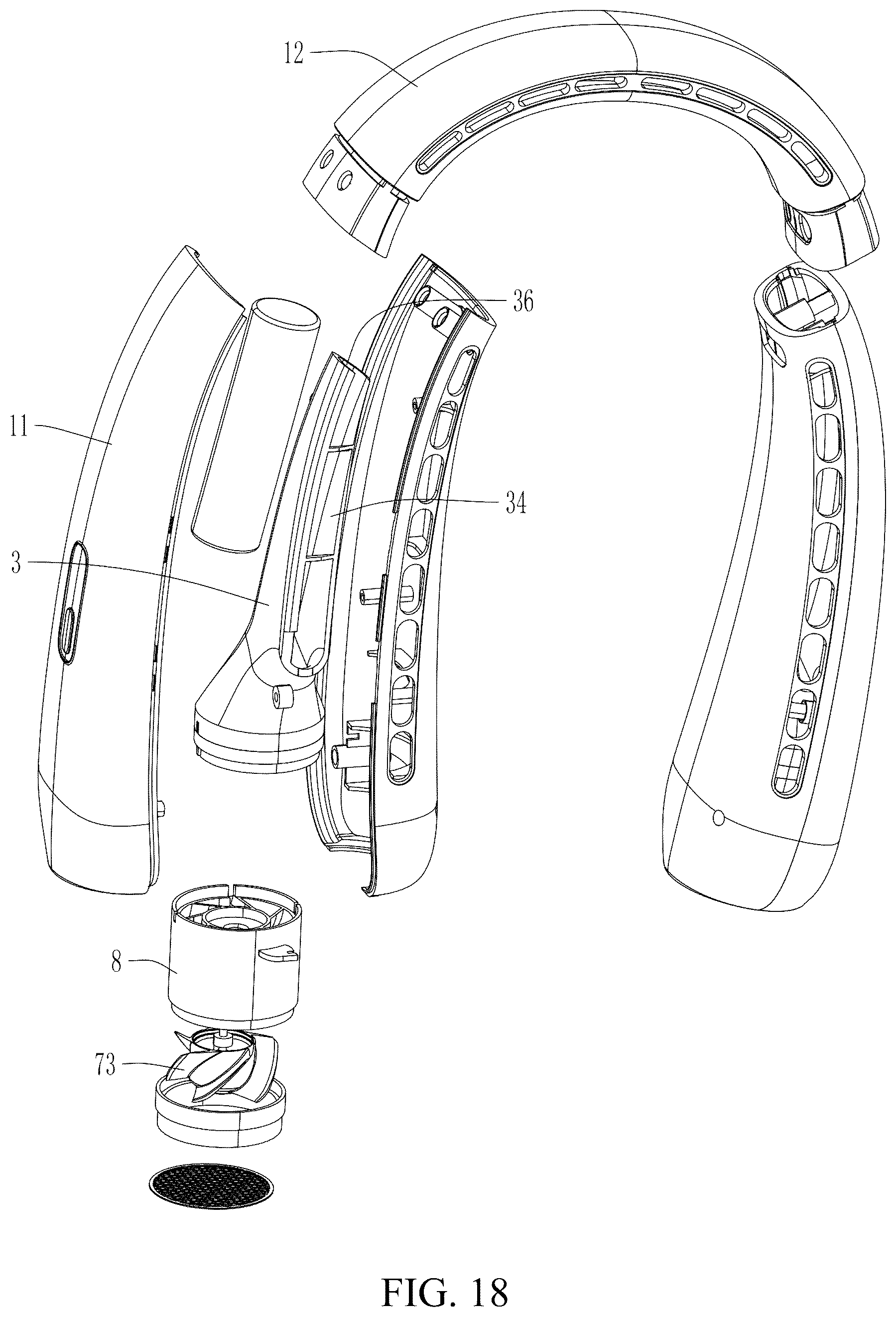 Patent US12366255 Figure 16 – Neck hanging fan