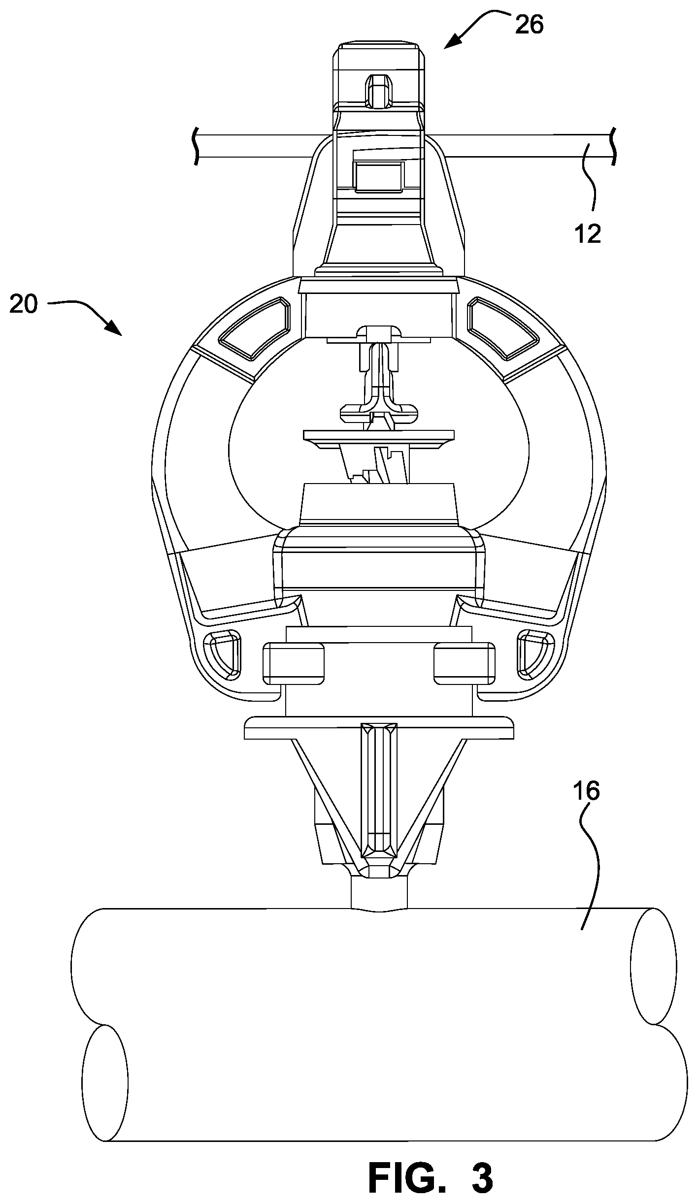 Patent US12366259 Figure 2 – Sprinkler with trellis wire mounting clip