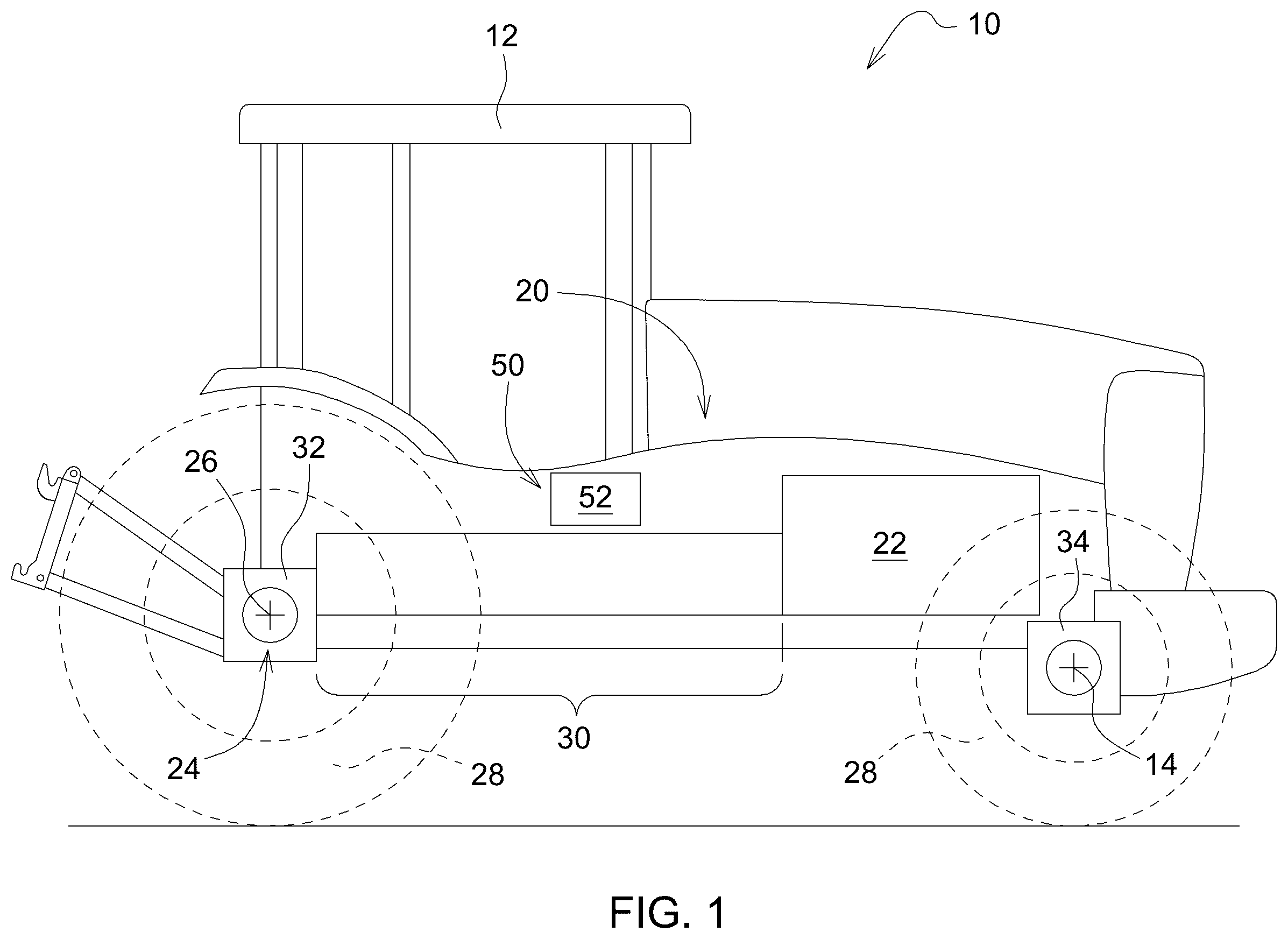 Patent US12366270 Figure 1 – Method and device for calibrating a clutch, and agricultural towing vehicle