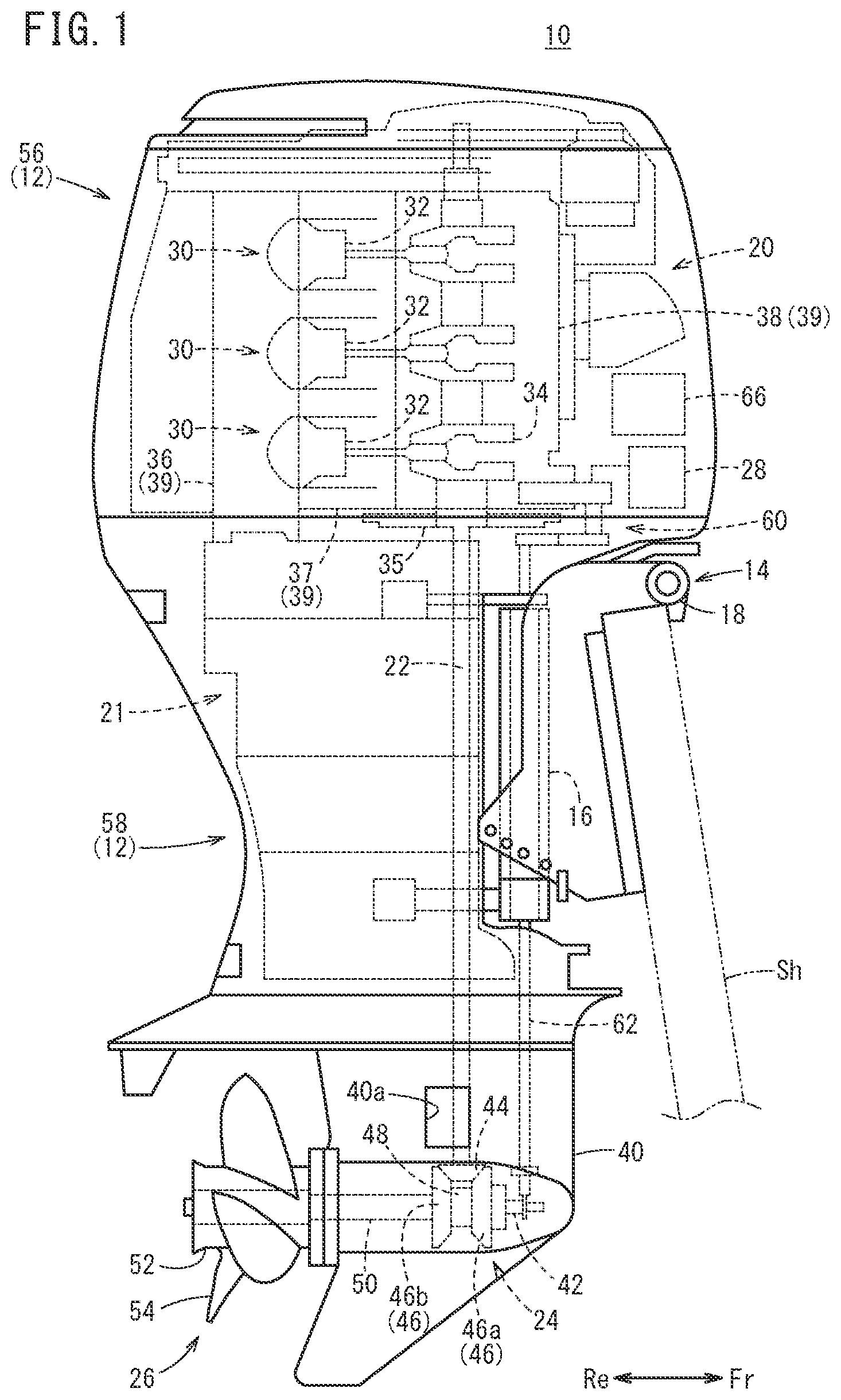 Patent US12366292 Figure 1 – Shift mechanism of outboard motor, and mount structure of shift mechanism