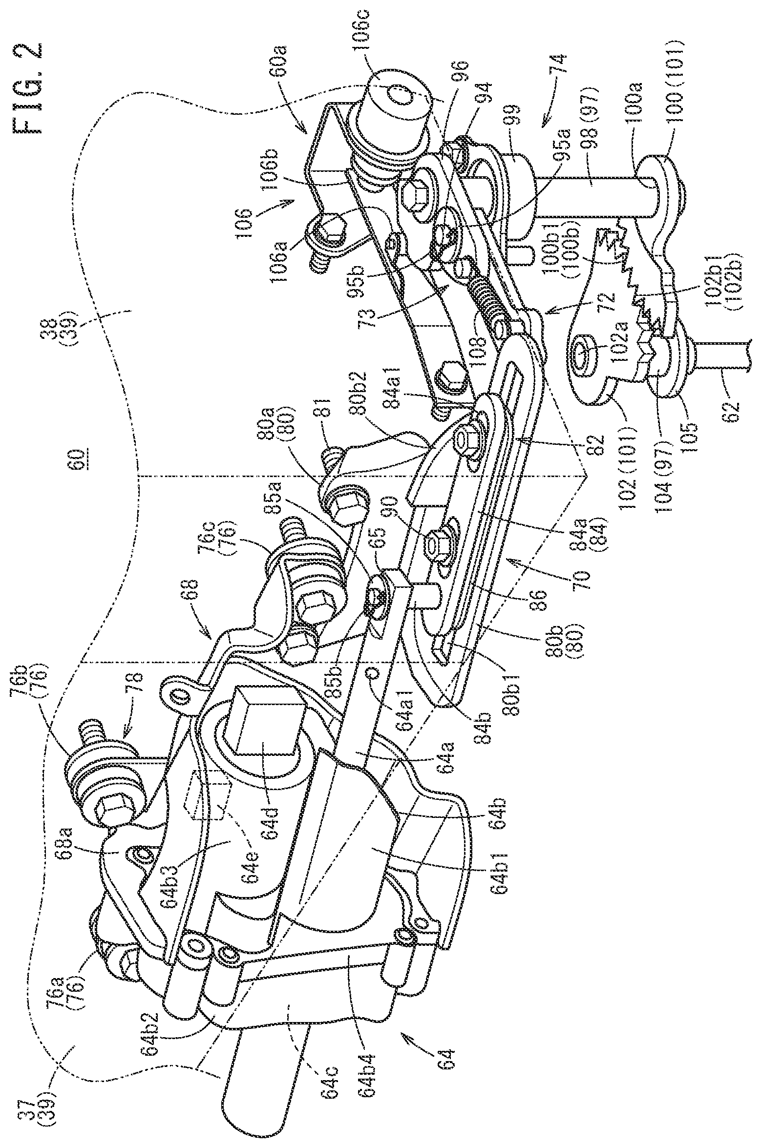 Patent US12366292 Figure 2 – Shift mechanism of outboard motor, and mount structure of shift mechanism