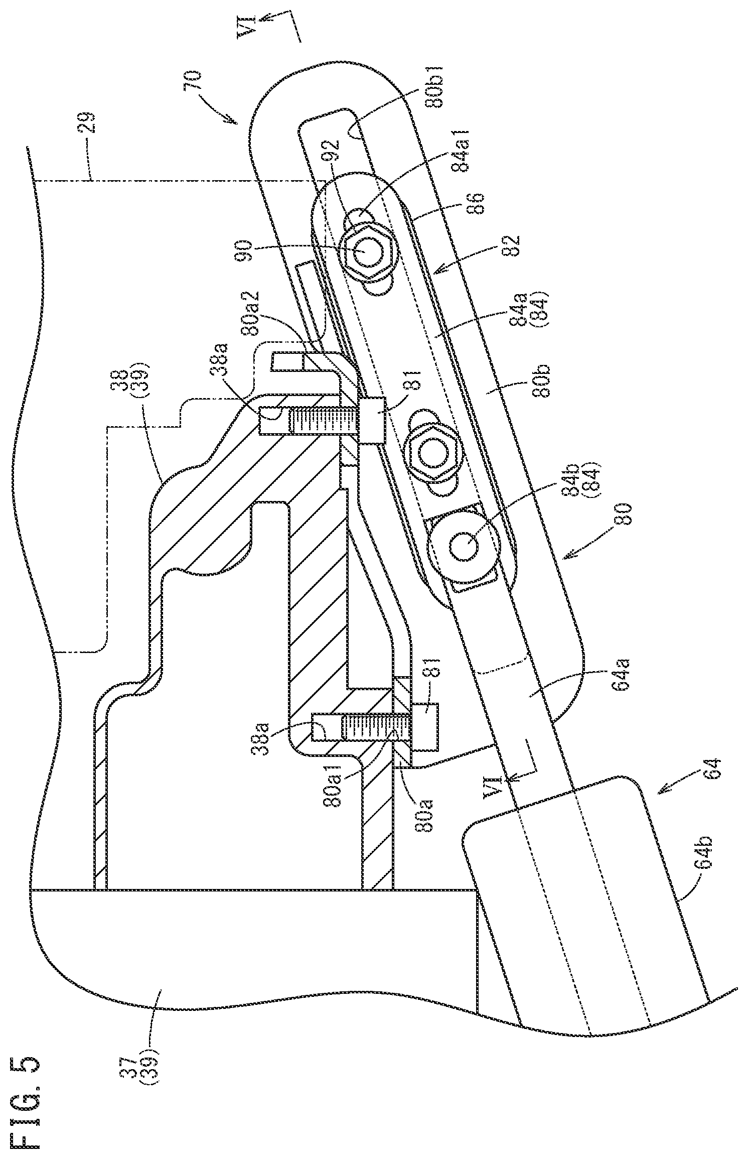 Patent US12366292 Figure 5 – Shift mechanism of outboard motor, and mount structure of shift mechanism