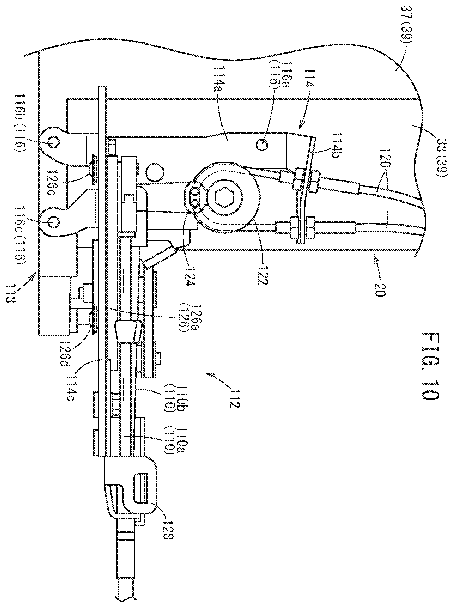 Patent US12366292 Figure 10 – Shift mechanism of outboard motor, and mount structure of shift mechanism
