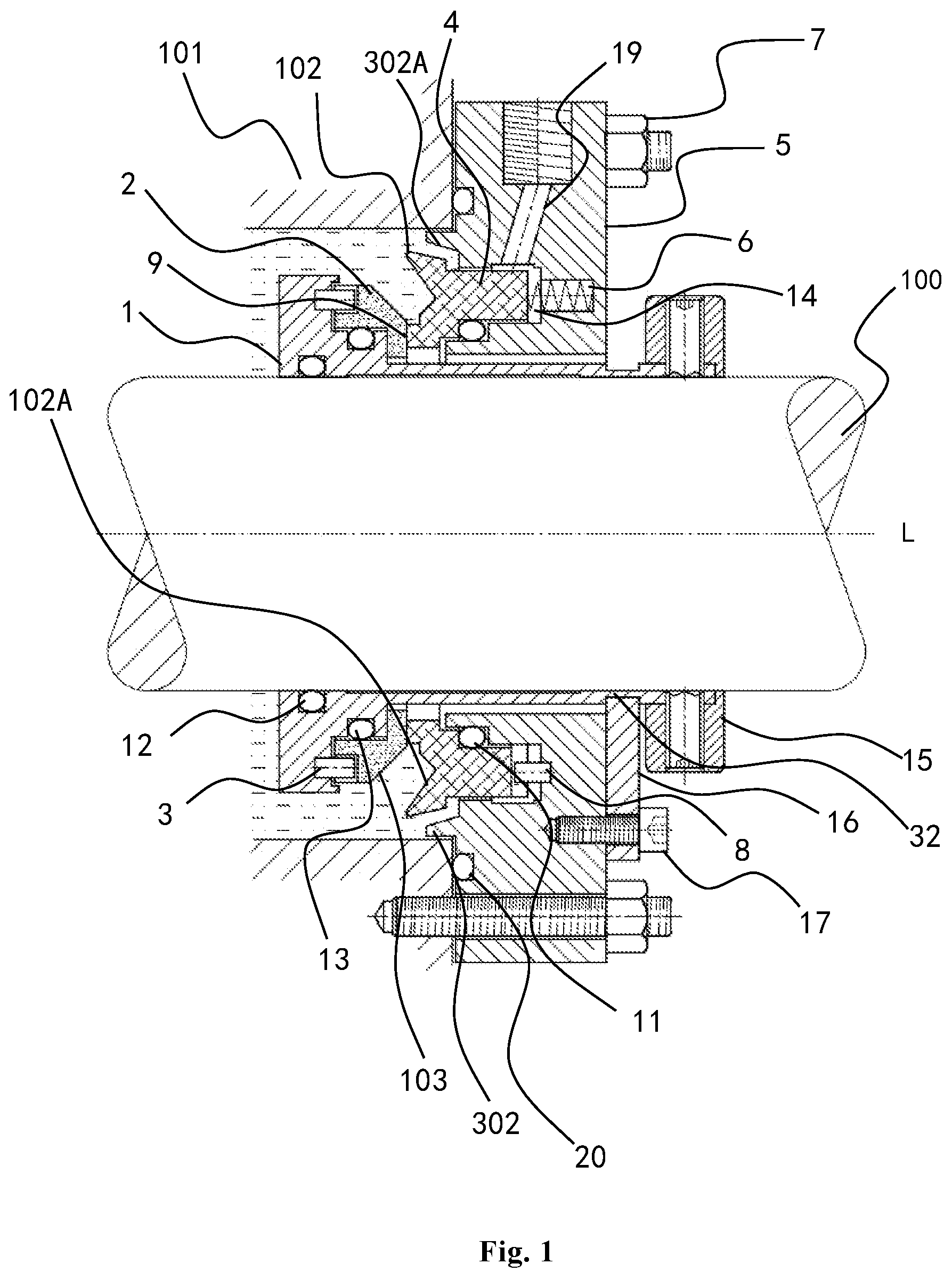 Patent US12366293 Figure 1 – Mechanical sealing device for sealing liquid