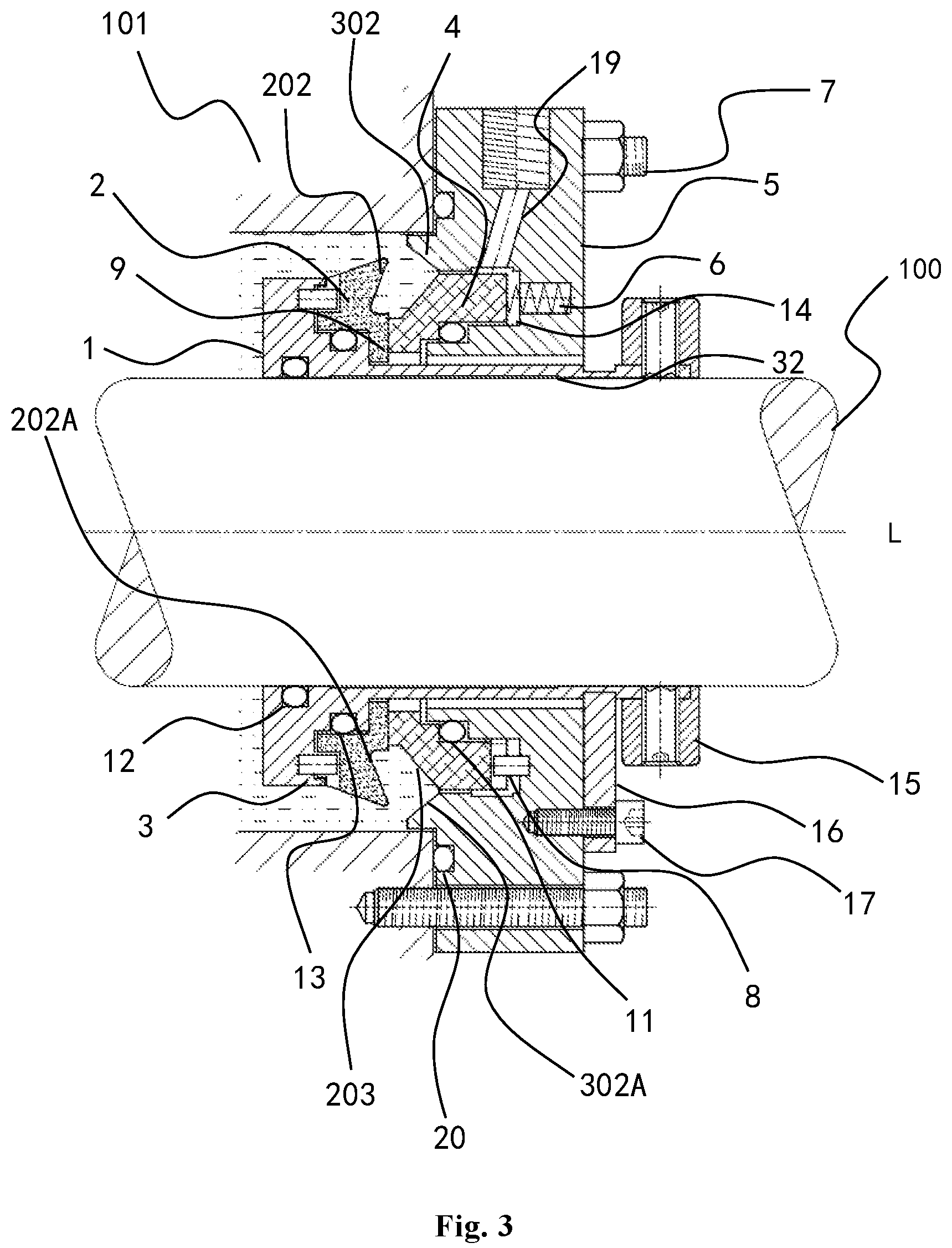 Patent US12366293 Figure 3 – Mechanical sealing device for sealing liquid