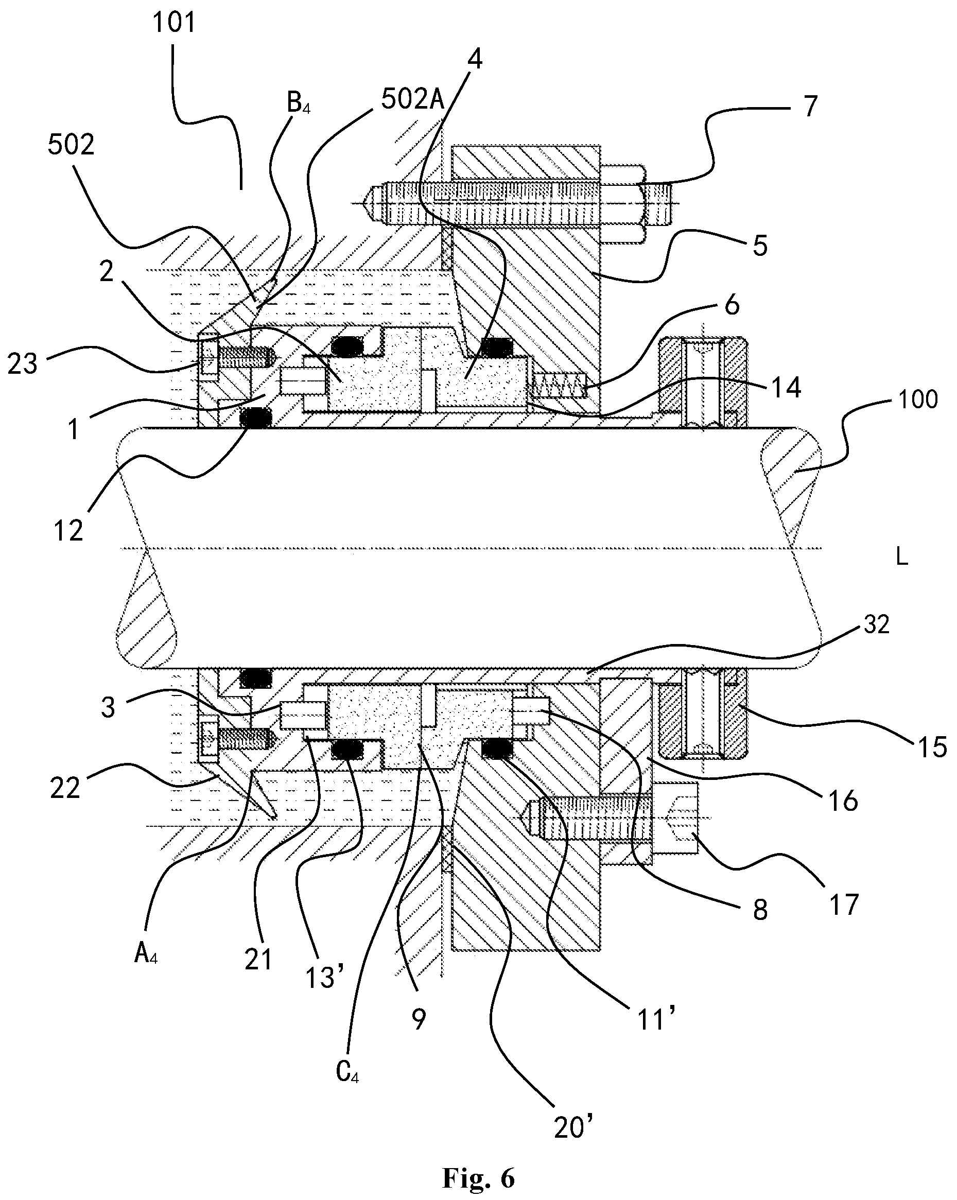 Patent US12366293 Figure 6 – Mechanical sealing device for sealing liquid