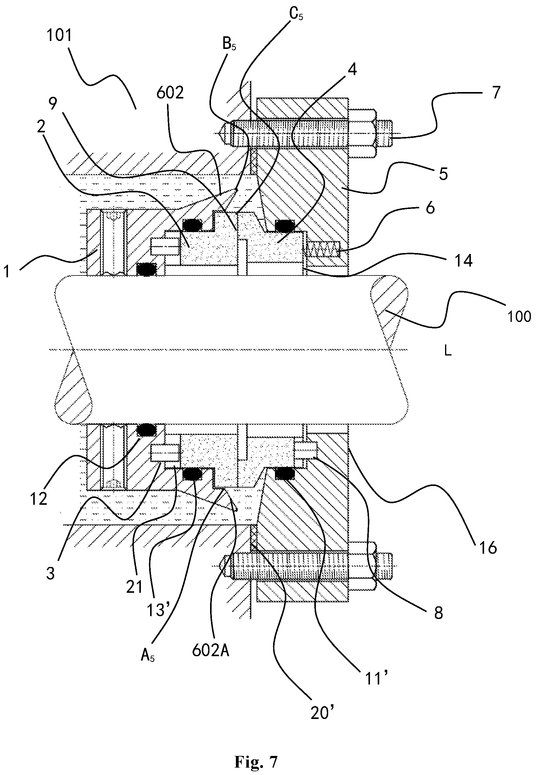 Patent US12366293 Figure 7 – Mechanical sealing device for sealing liquid