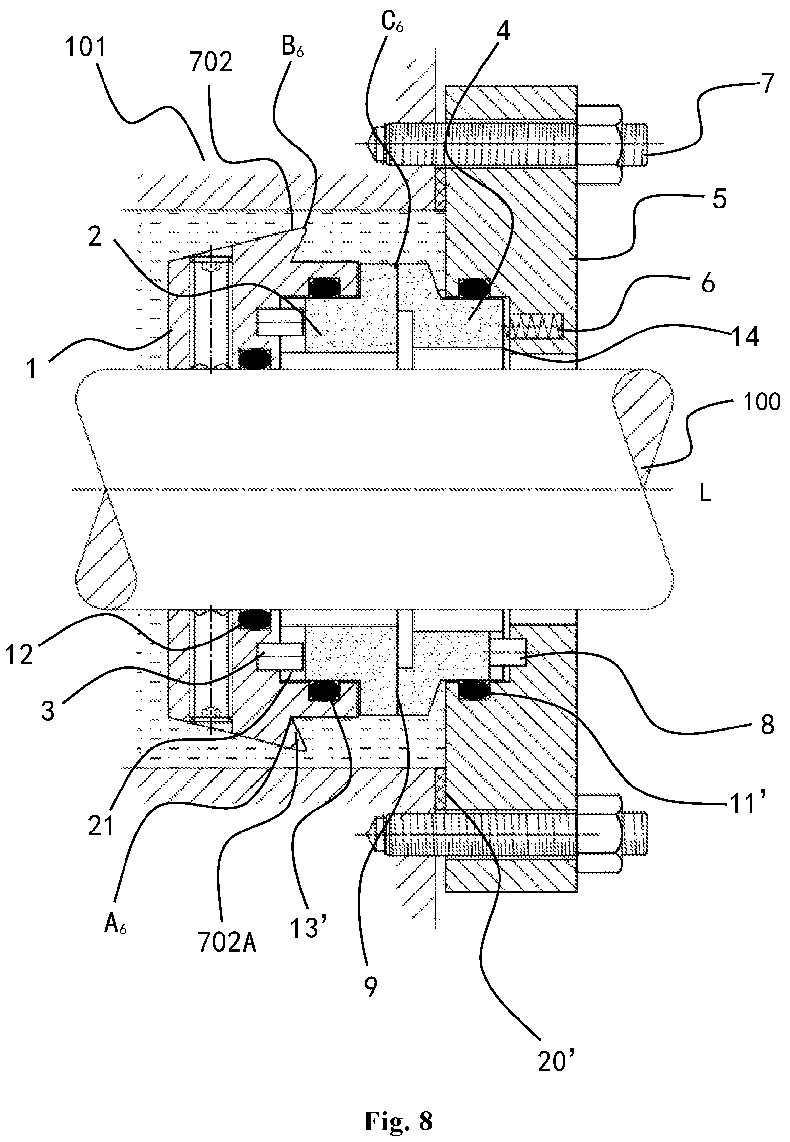 Patent US12366293 Figure 8 – Mechanical sealing device for sealing liquid