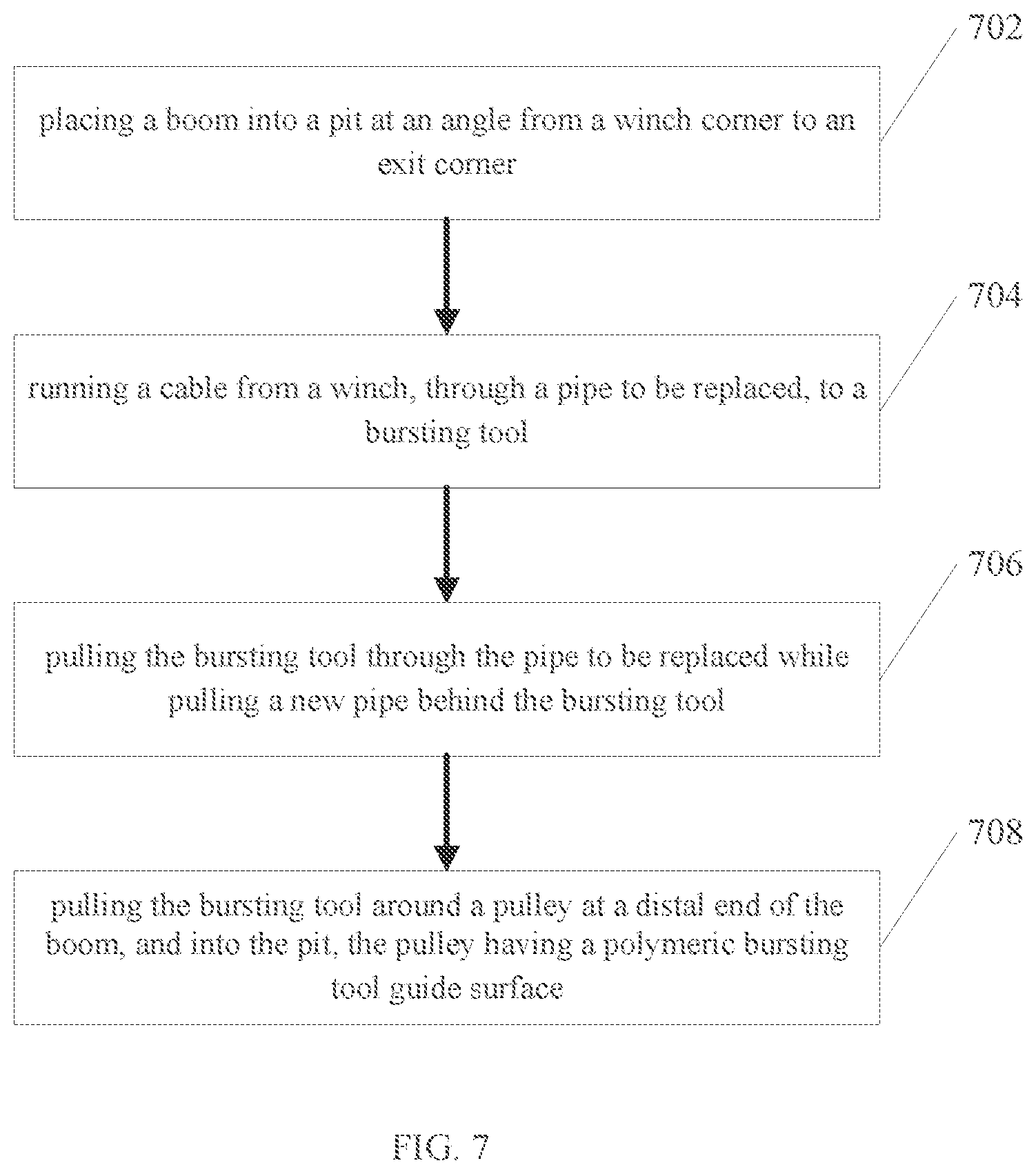 Patent US12366318 Figure 5 – Winch boom and method for trenchless replacement