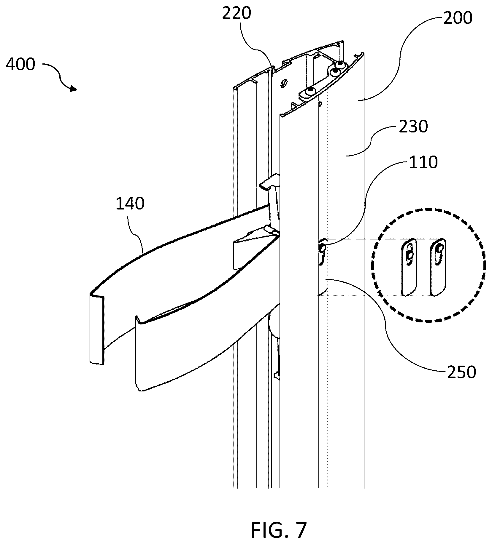Patent US12366323 Figure 7 – Bracket assembly and method for supporting a portable element on a structure element