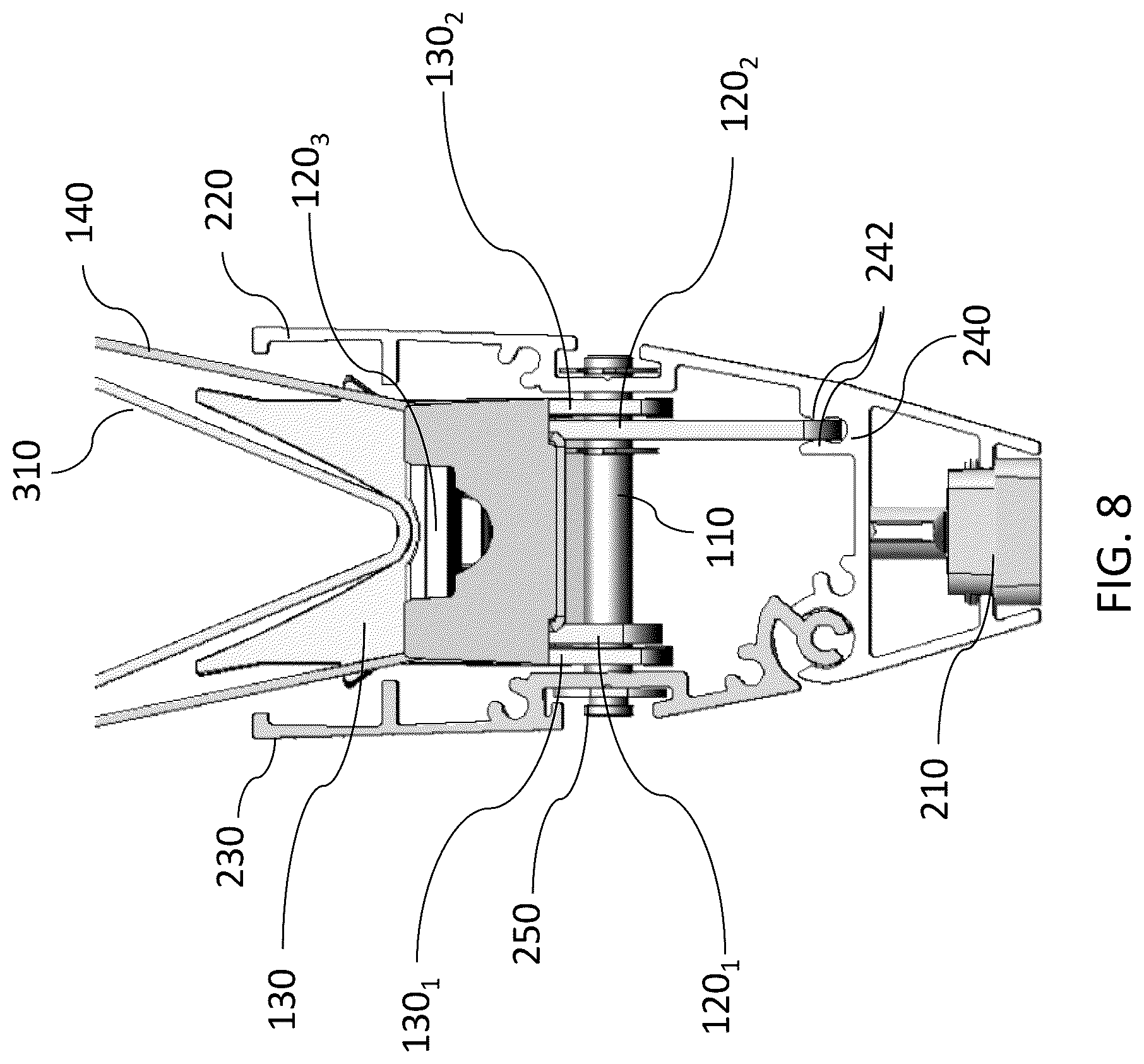 Patent US12366323 Figure 8 – Bracket assembly and method for supporting a portable element on a structure element
