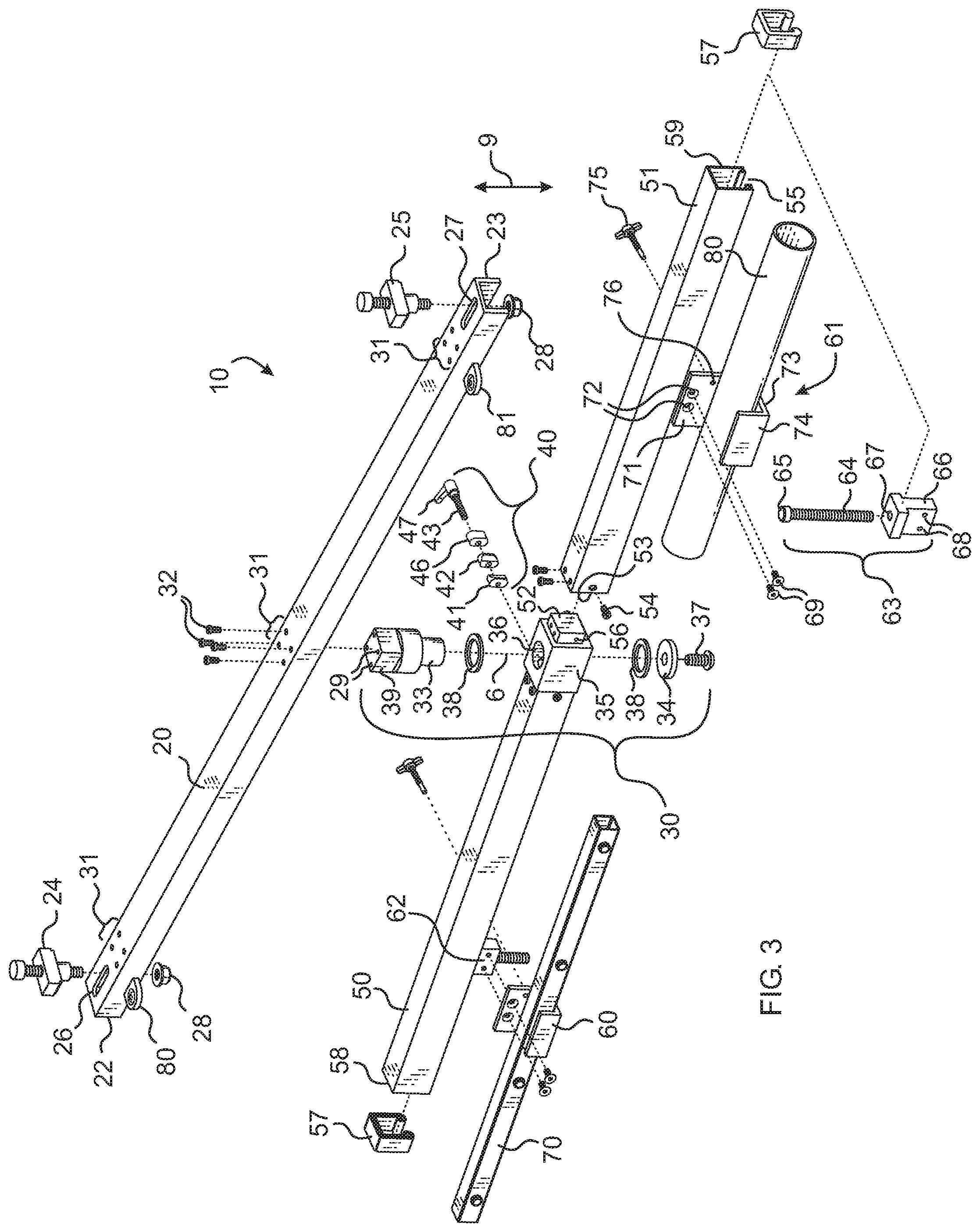 Patent US12366324 Figure 2 – Pivot structure for adjustably suspending equipment from a ceiling track