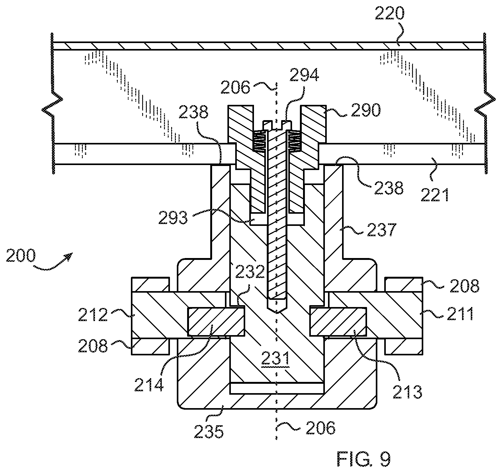 Patent US12366324 Figure 6 – Pivot structure for adjustably suspending equipment from a ceiling track