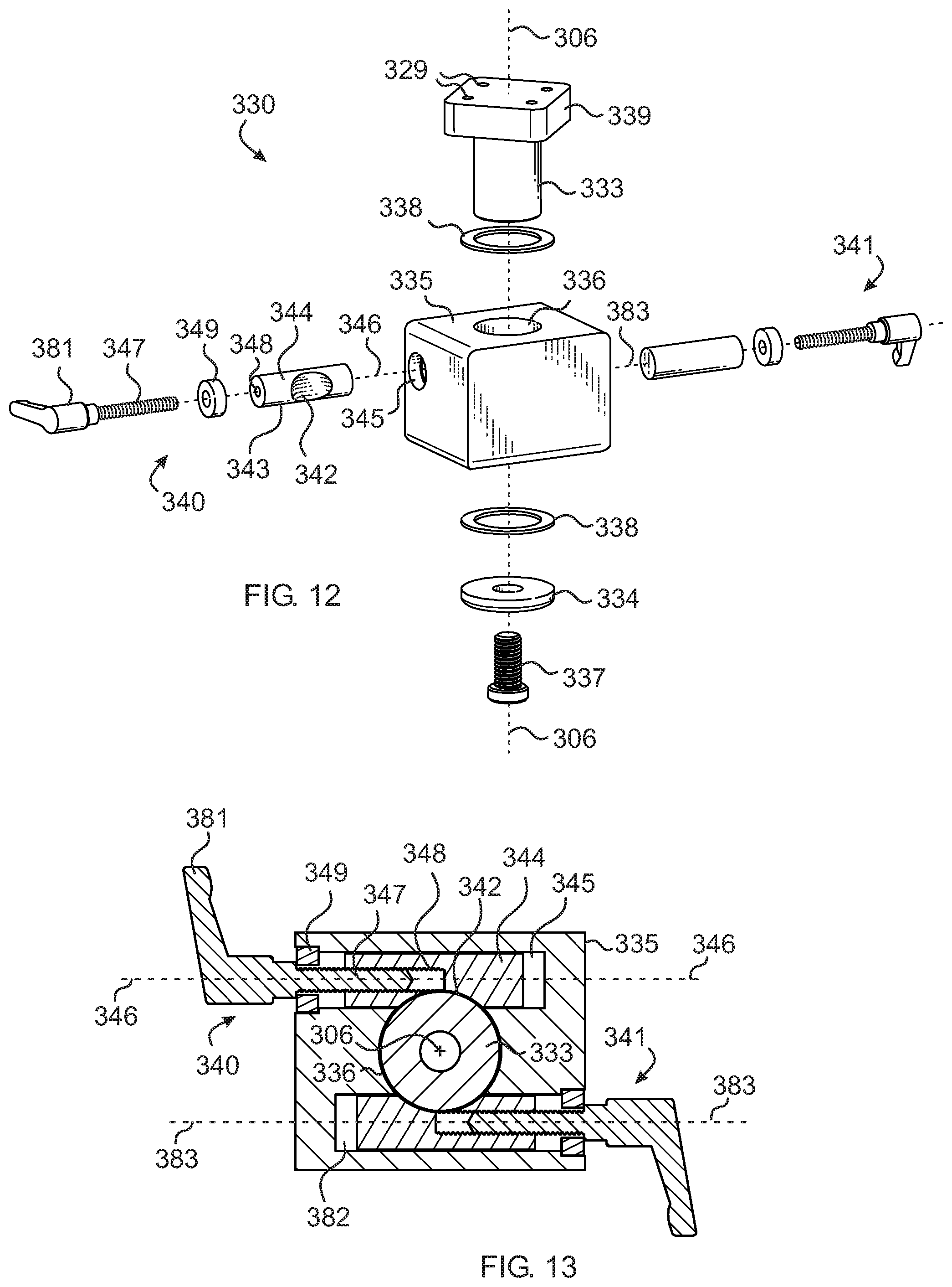 Patent US12366324 Figure 9 – Pivot structure for adjustably suspending equipment from a ceiling track