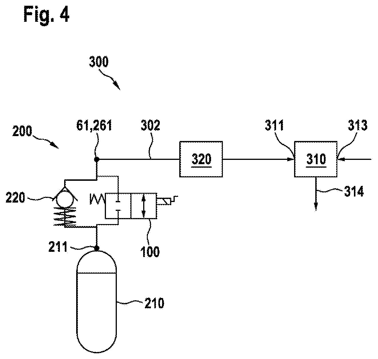 Patent US12366332 Figure 4 – Fuel cell system, gas tank device and shut-off valve for a gas tank device