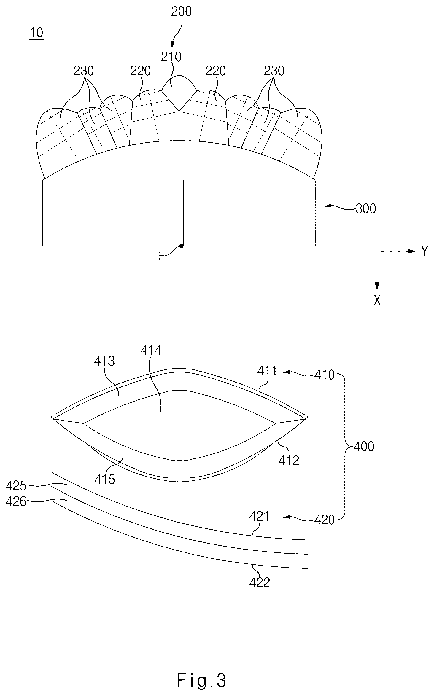 Patent US12366340 Figure 3 – Lamp for vehicle