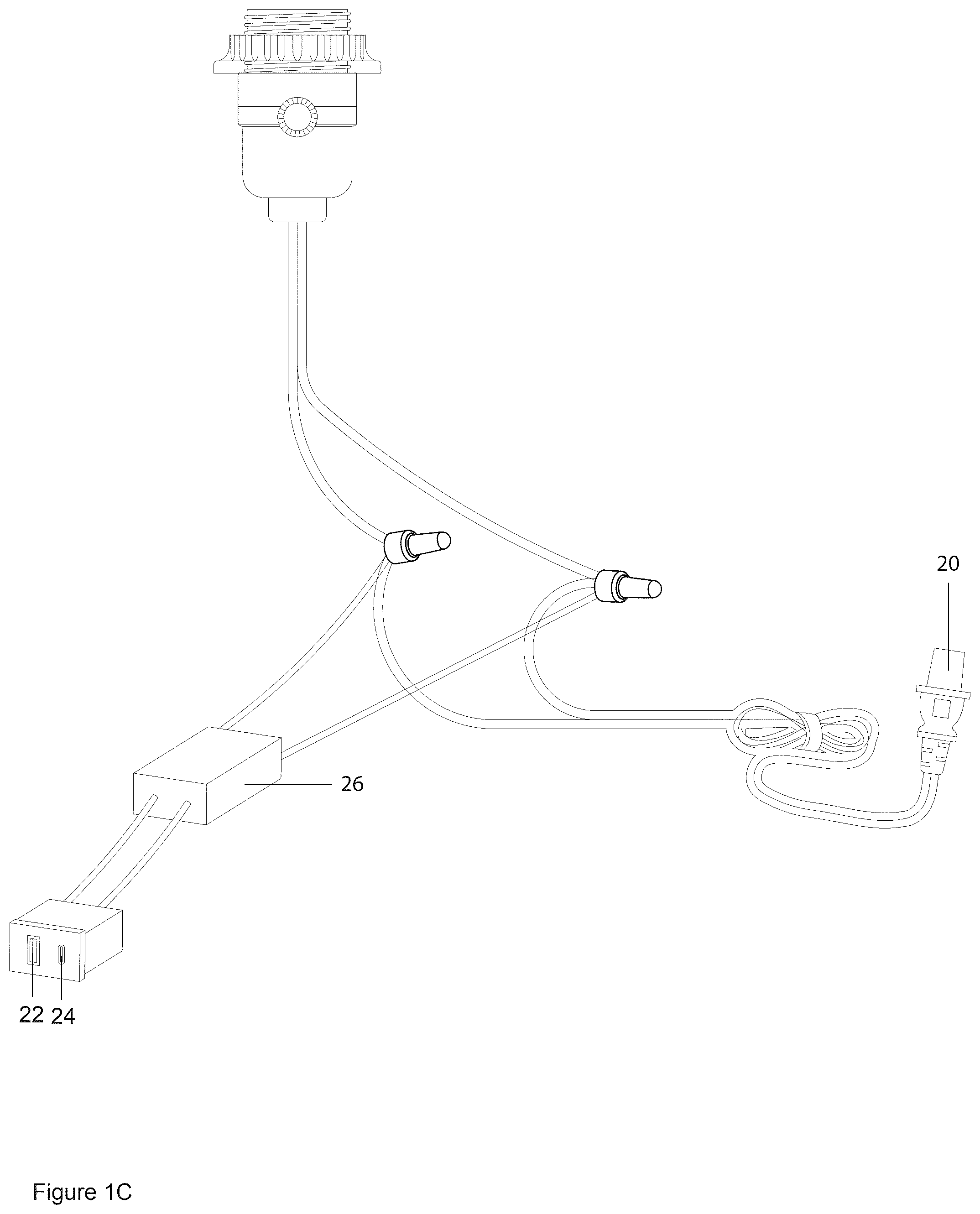 Patent US12366349 Figure 3 – Table lamp having USB charging ports and wireless charging module