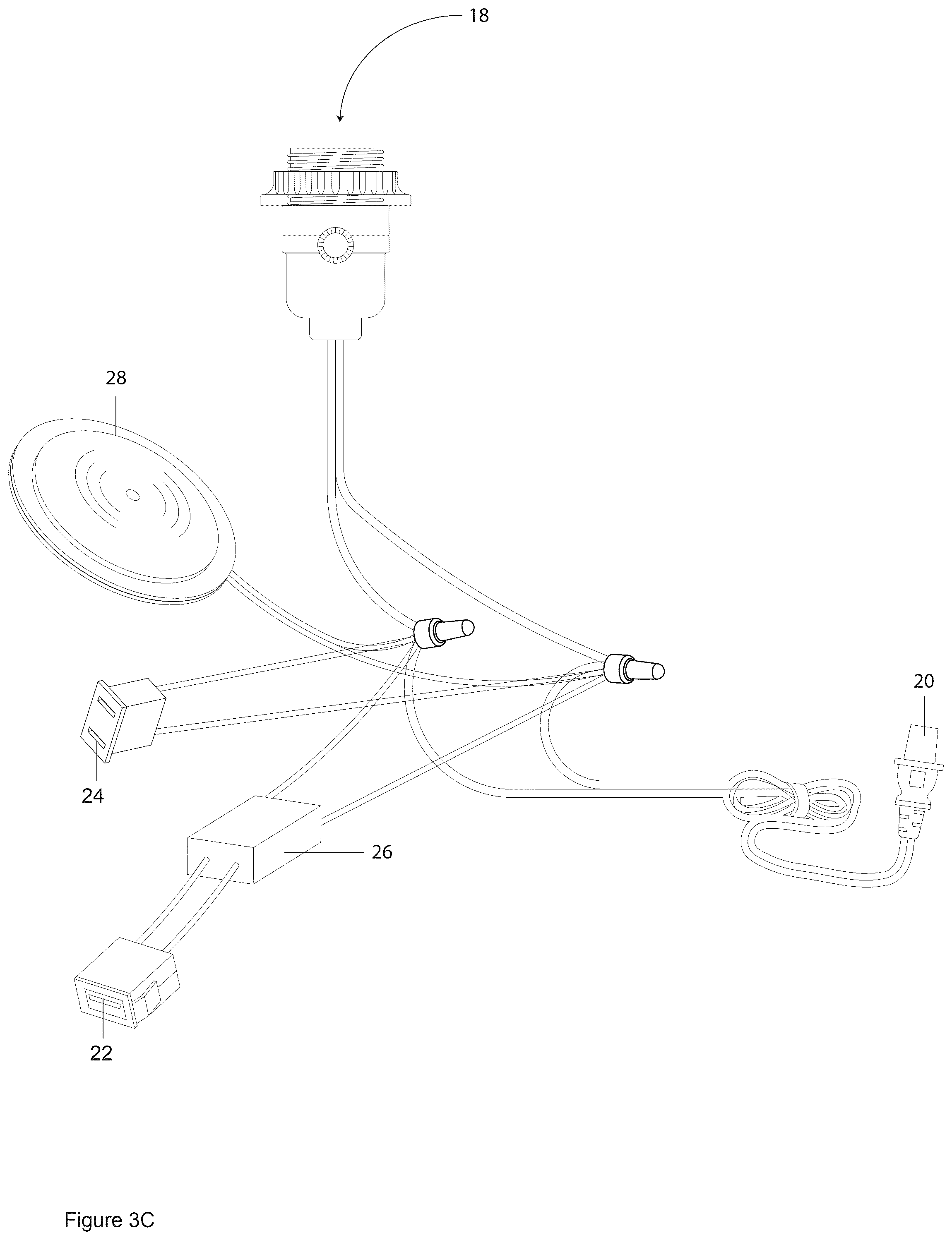 Patent US12366349 Figure 9 – Table lamp having USB charging ports and wireless charging module