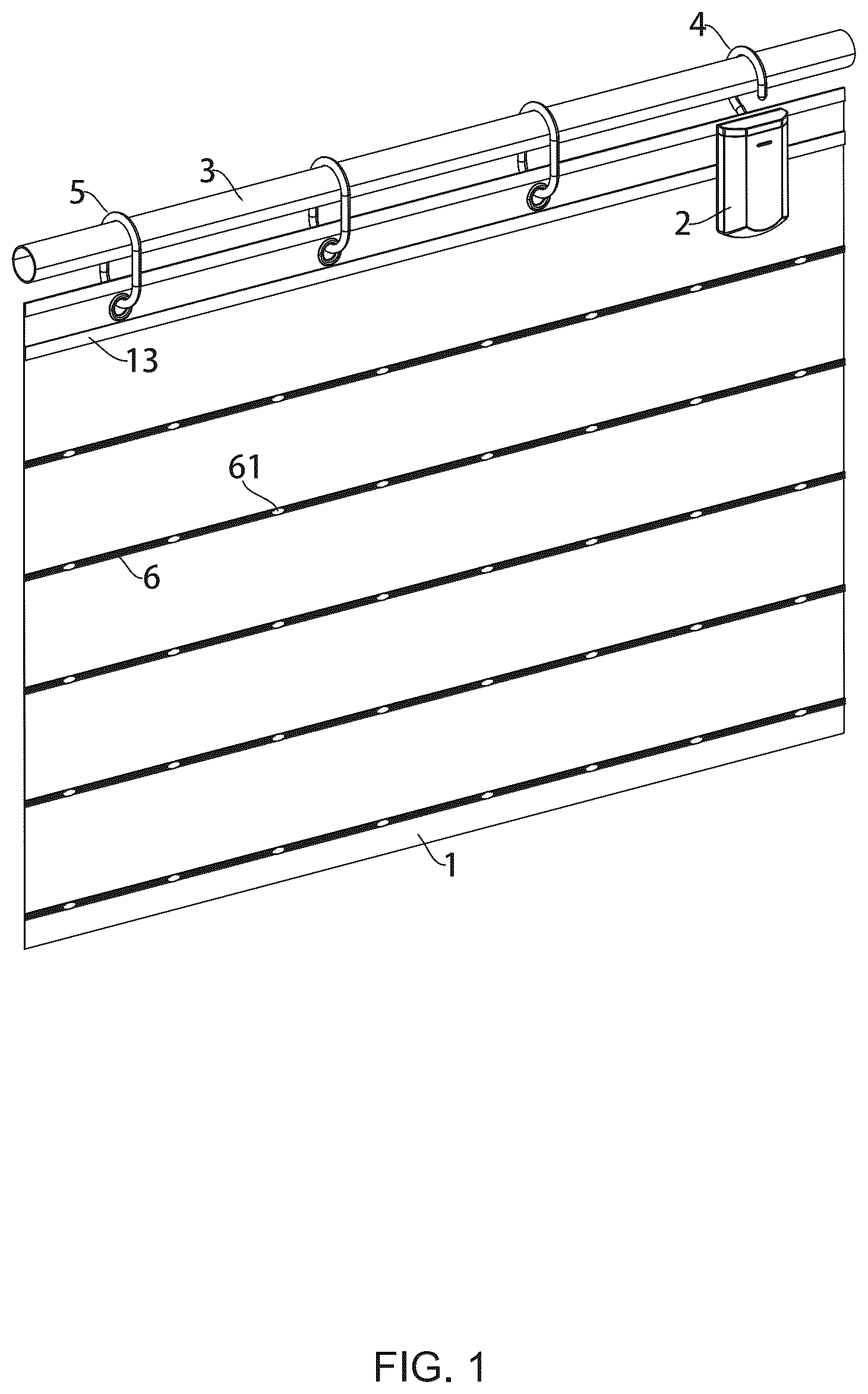 Patent US12366353 Figure 1 – Intelligent luminous shower curtain with built-in light source