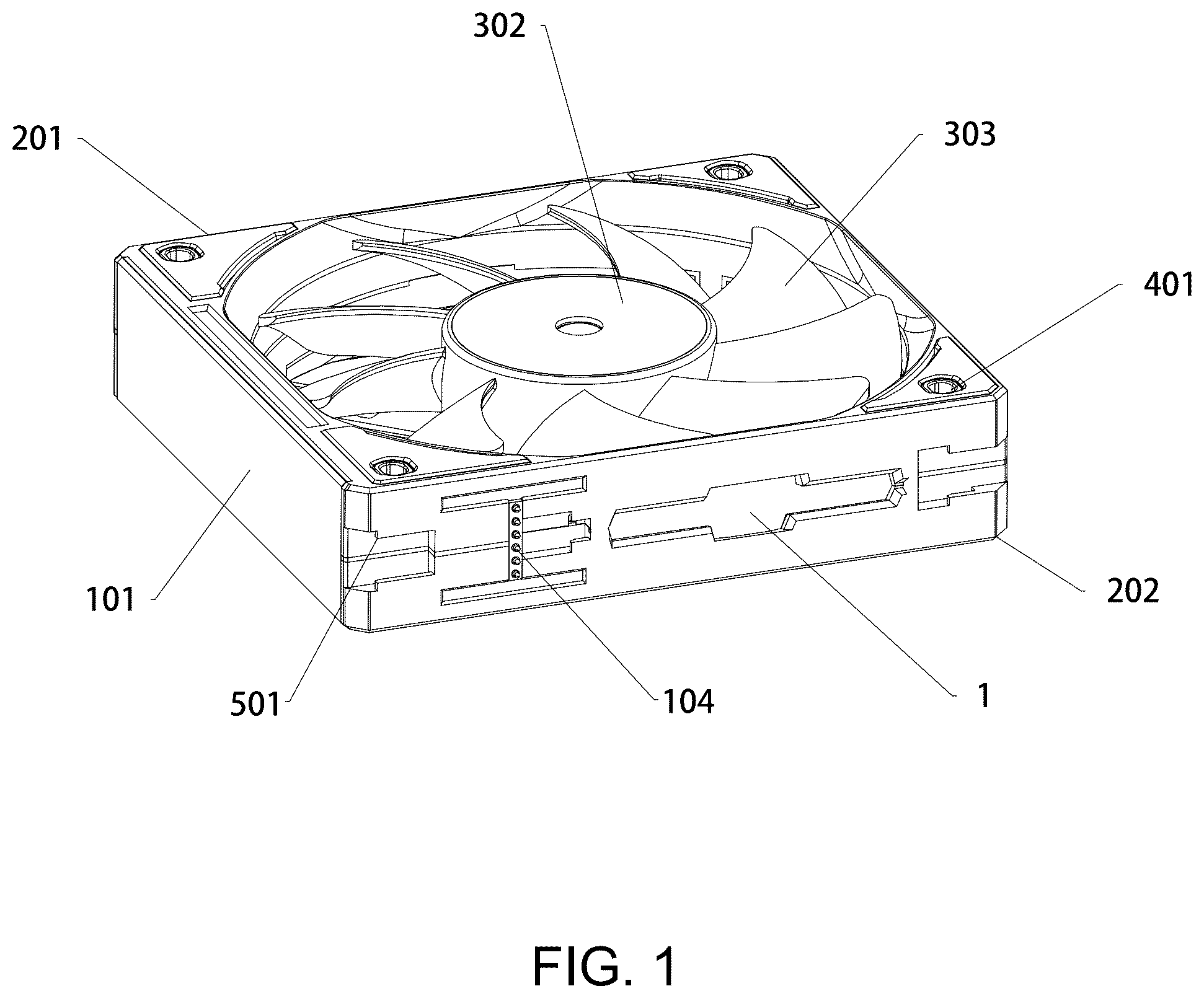Patent US12366355 Figure 1 – Fan assembly with digital display structure