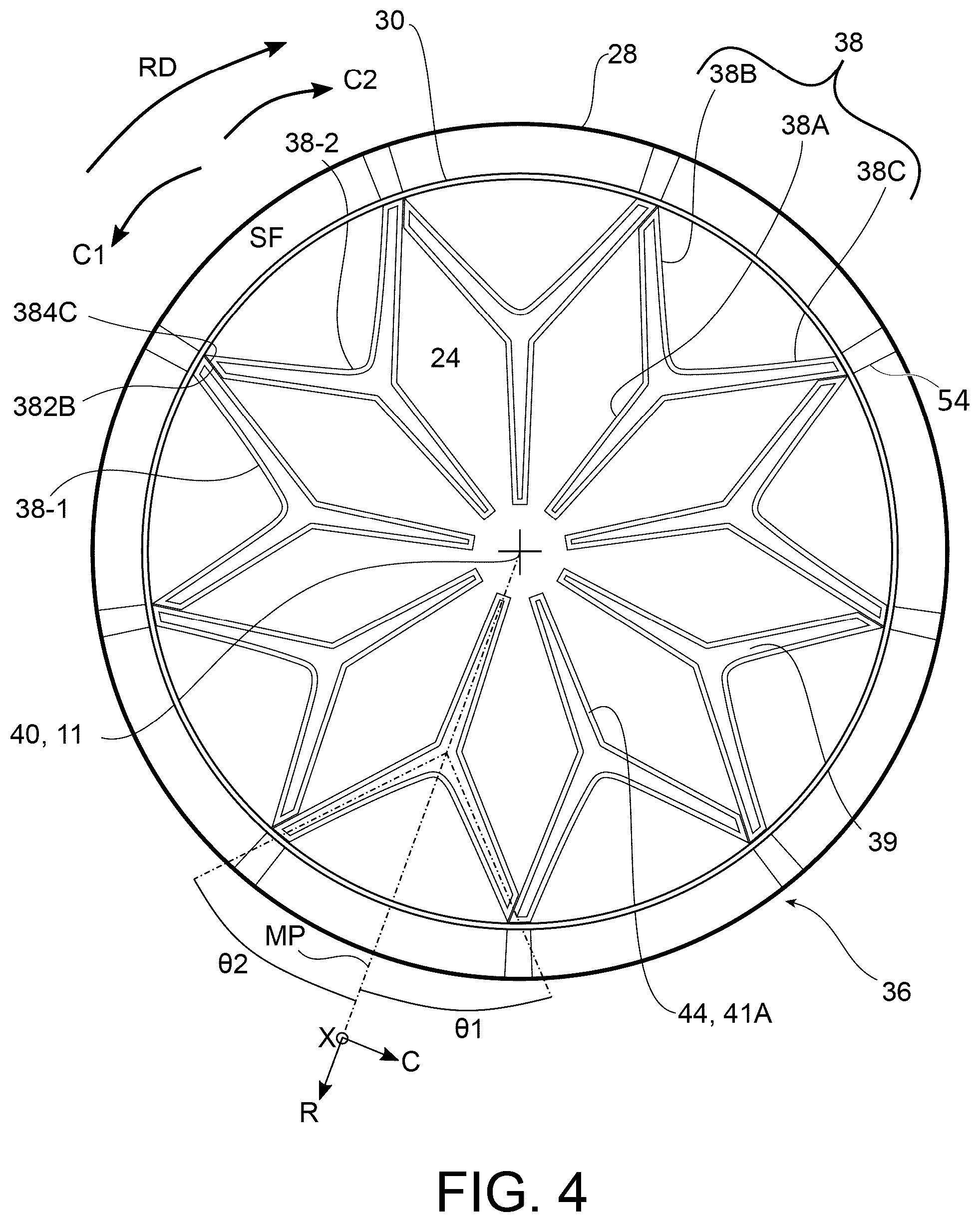 Patent US12366358 Figure 3 – Flame-holder device for a turbojet afterburner, comprising three-branched arms