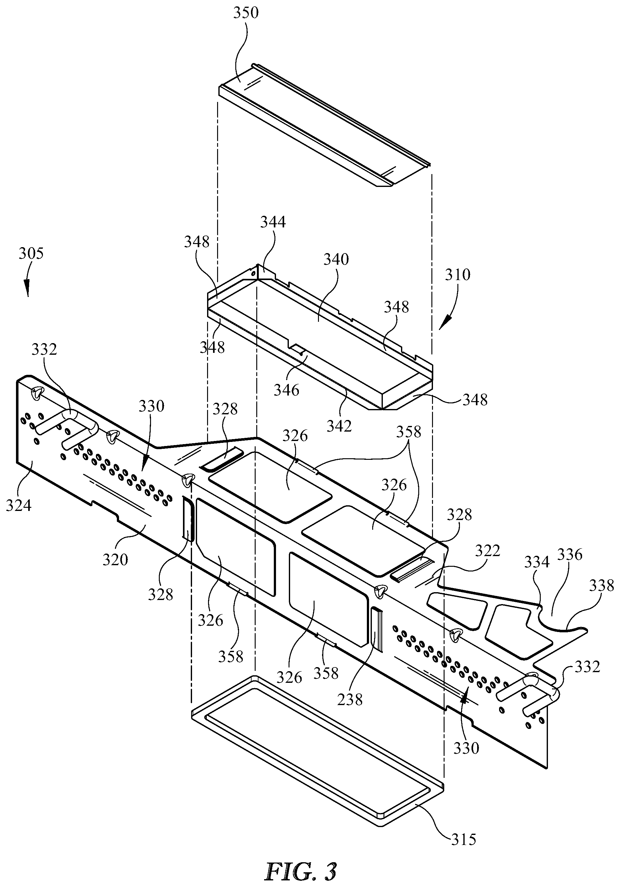 Patent US12366365 Figure 3 – Mounting bracket for over-the-range cooking appliance