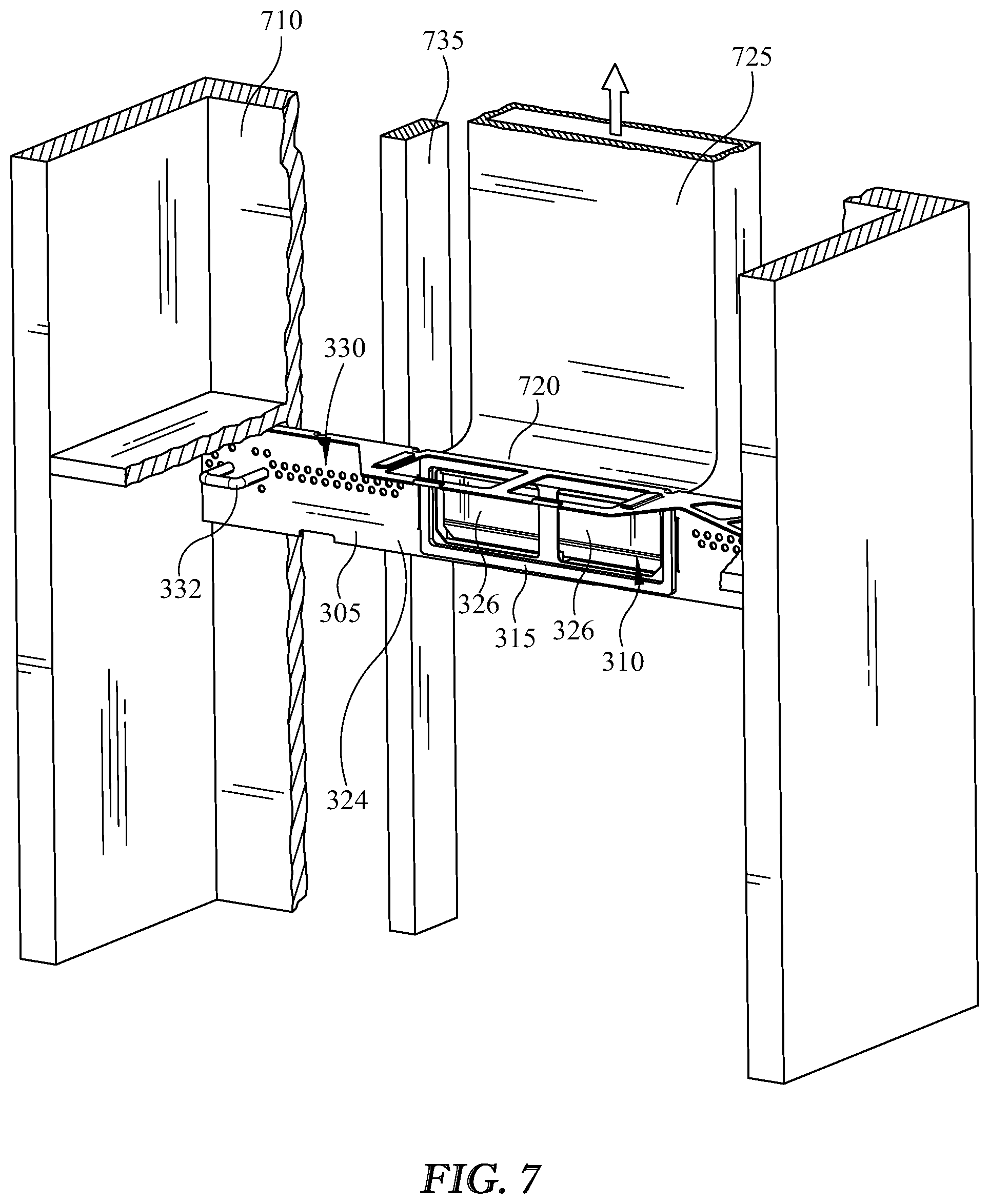 Patent US12366365 Figure 7 – Mounting bracket for over-the-range cooking appliance