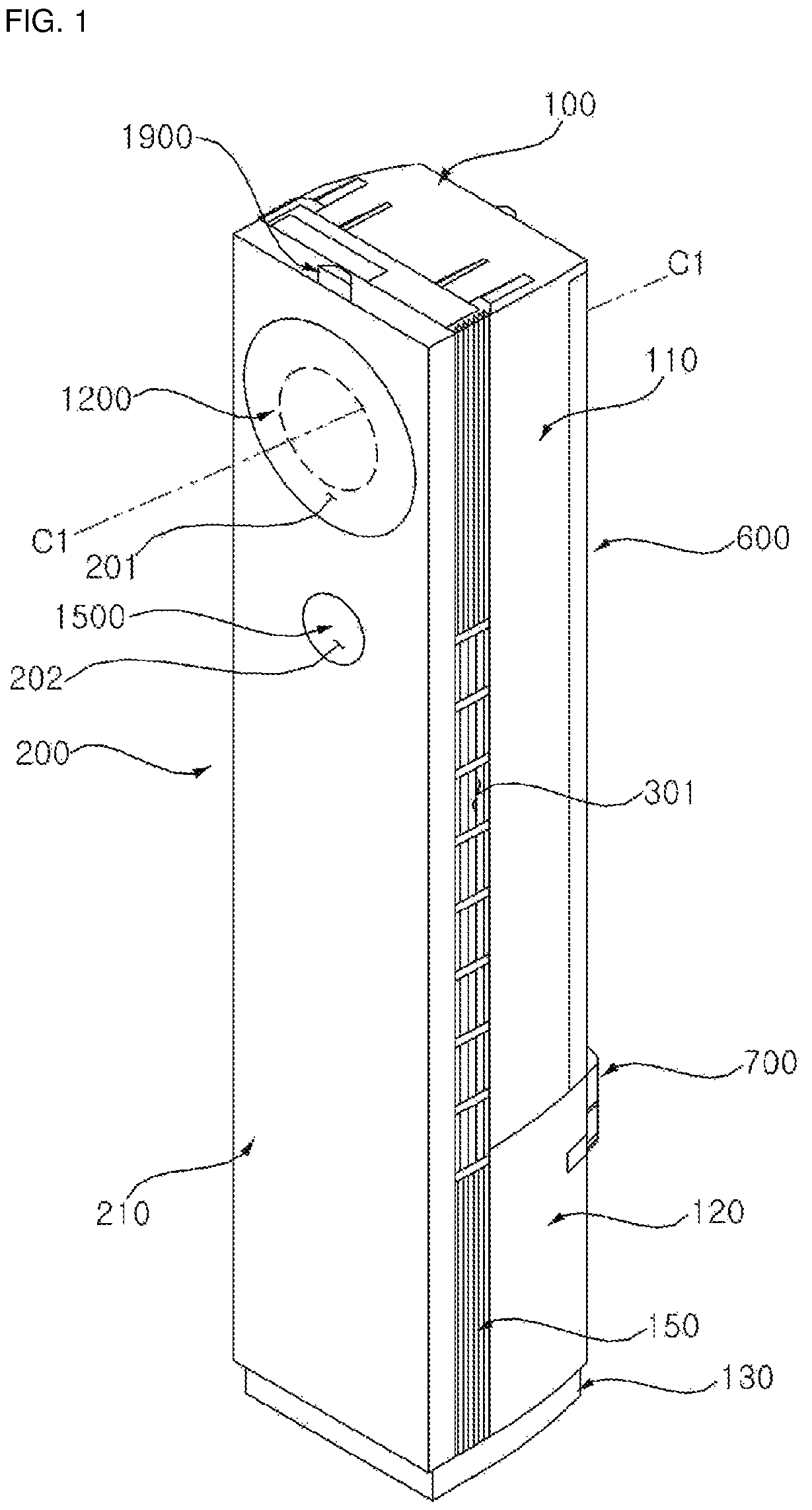 Patent US12366368 Figure 1 – Indoor unit for air conditioner