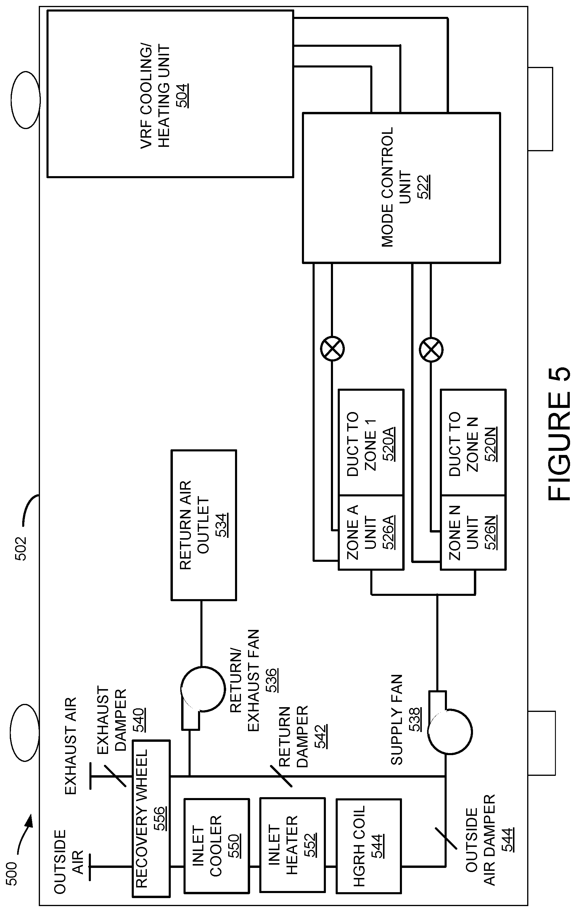 Patent US12366370 Figure 5 – Multi-zone variable refrigerant flow heating/cooling unit