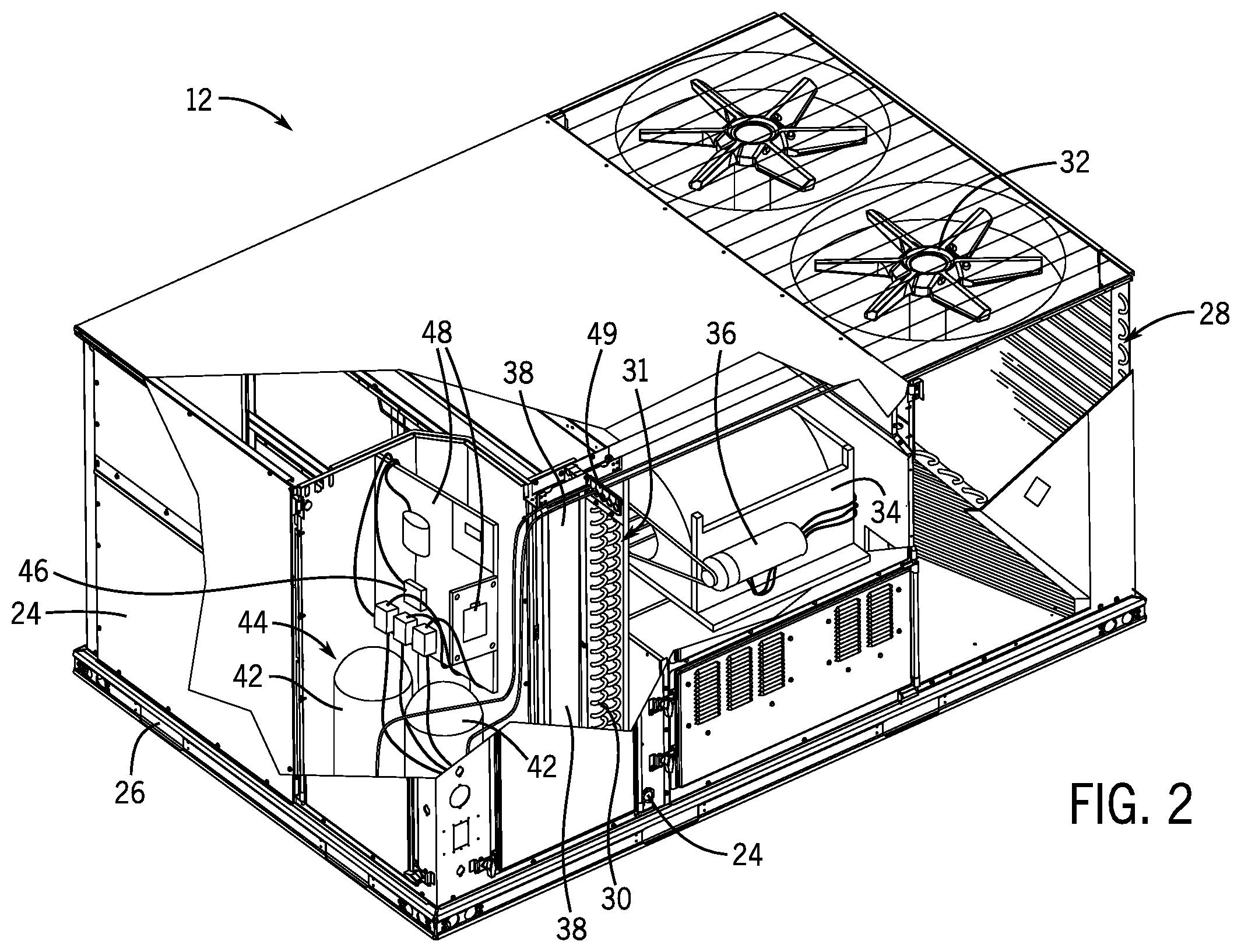 Patent US12366378 Figure 2 – Condensate drain system of an HVAC unit