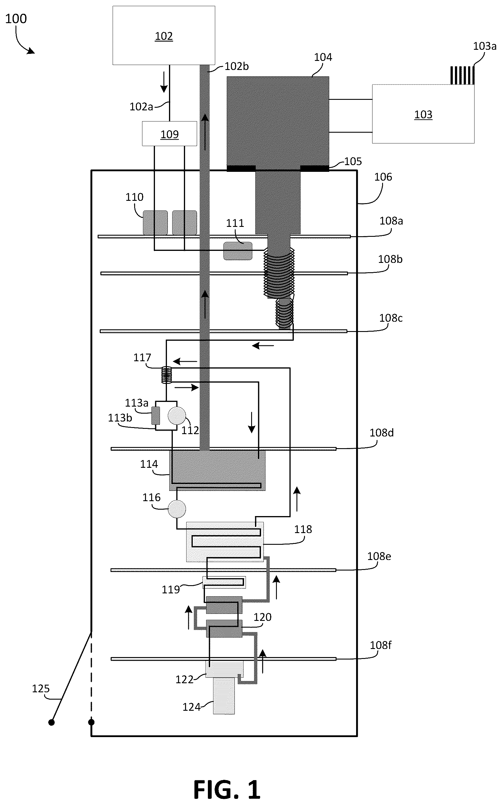 Patent US12366387 Figure 1 – Integrated dilution refrigerators