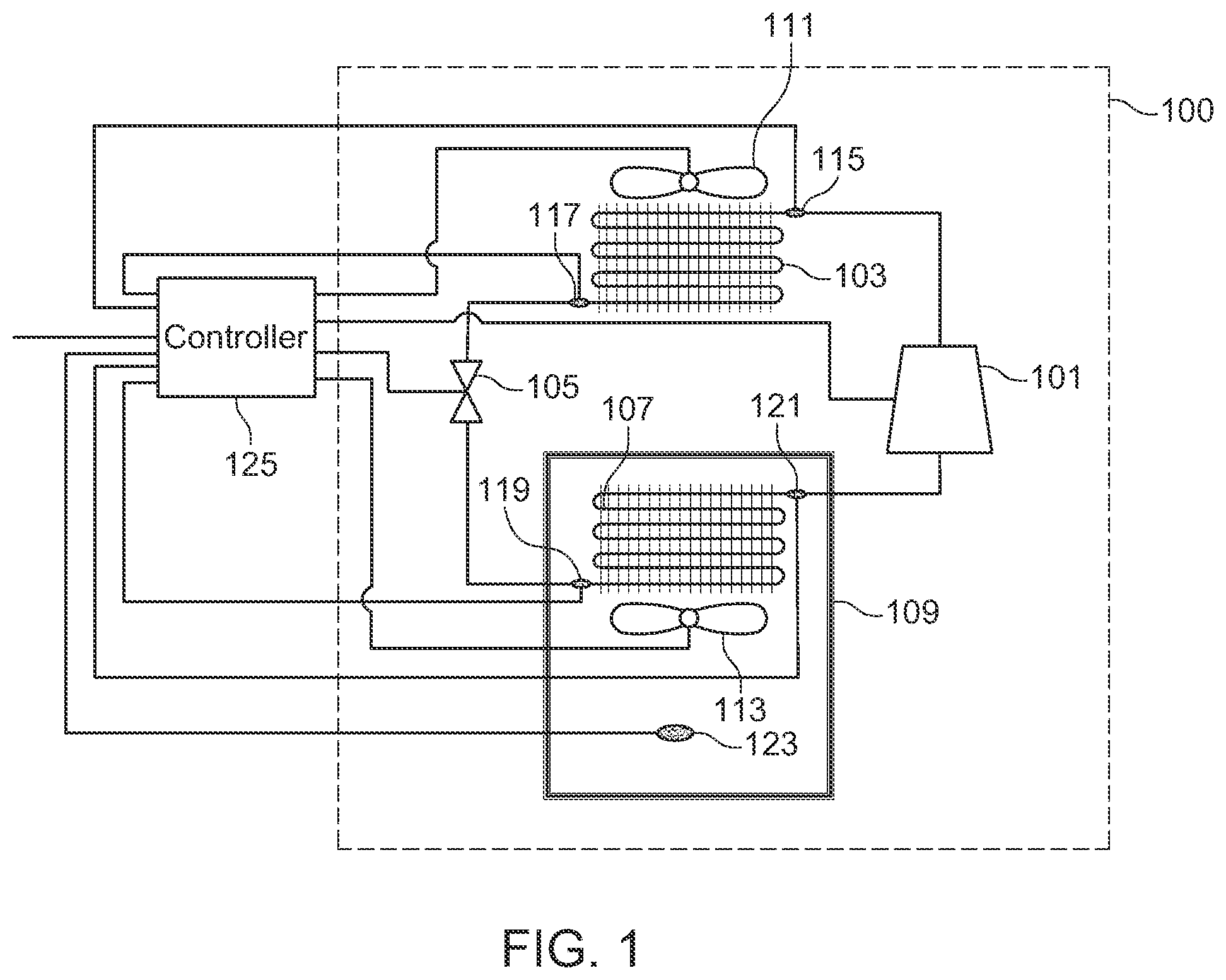 Patent US12366395 Figure 1 – System and method for monitoring an operation of a vapor compression cycle