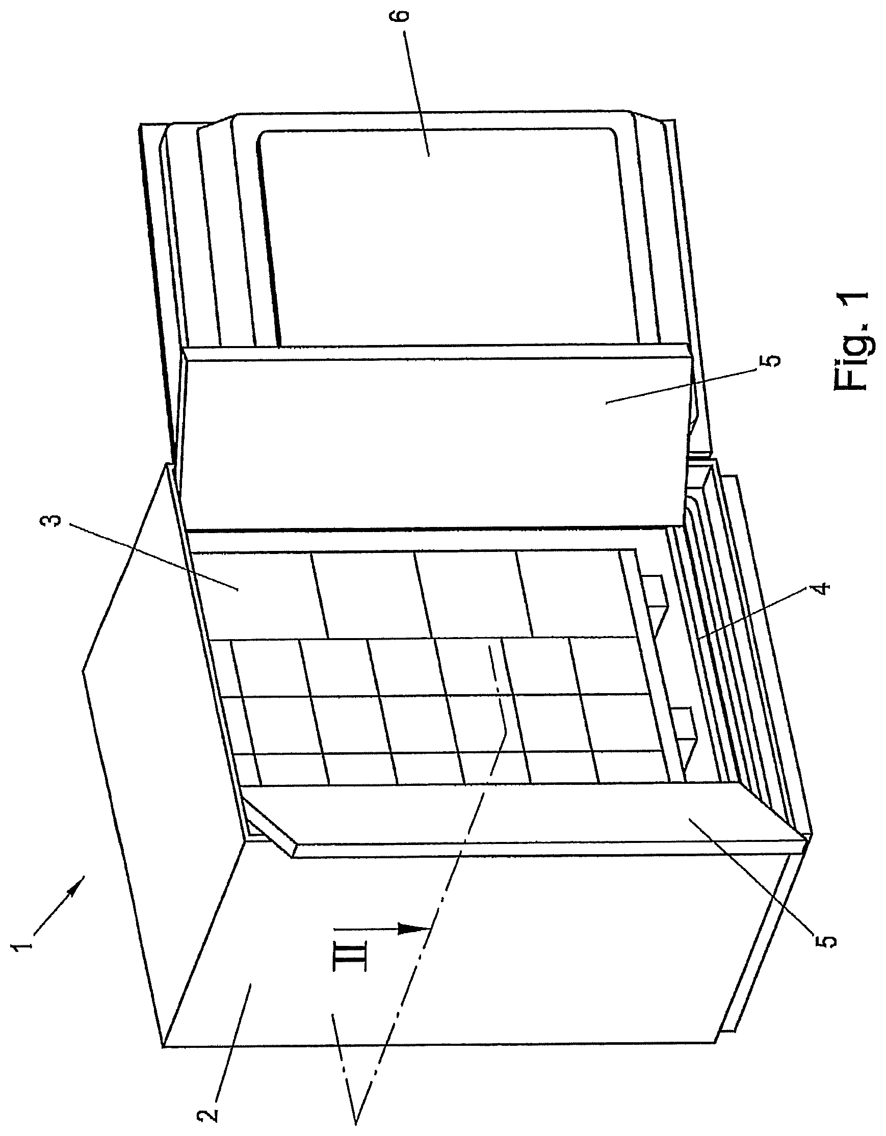 Patent US12366401 Figure 1 – Transport container