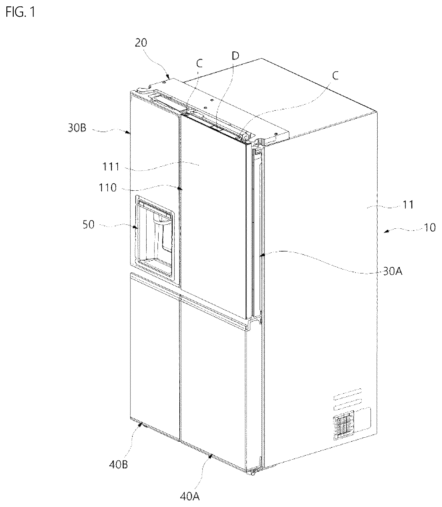Patent US12366403 Figure 1 – Refrigerator