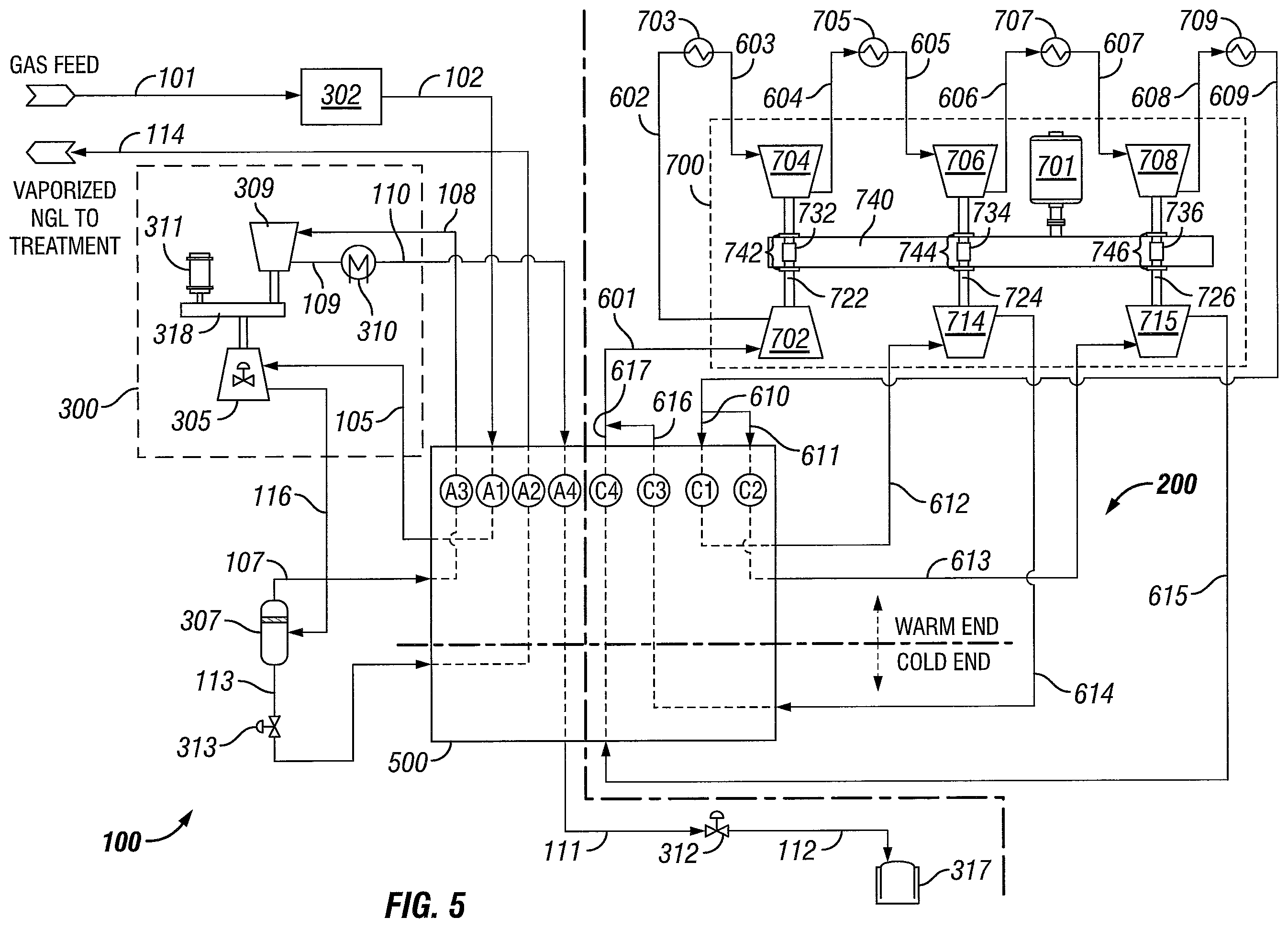 Patent US12366407 Figure 5 – Advanced method of heavy hydrocarbon removal and natural gas liquefaction using closed-loop refrigeration system