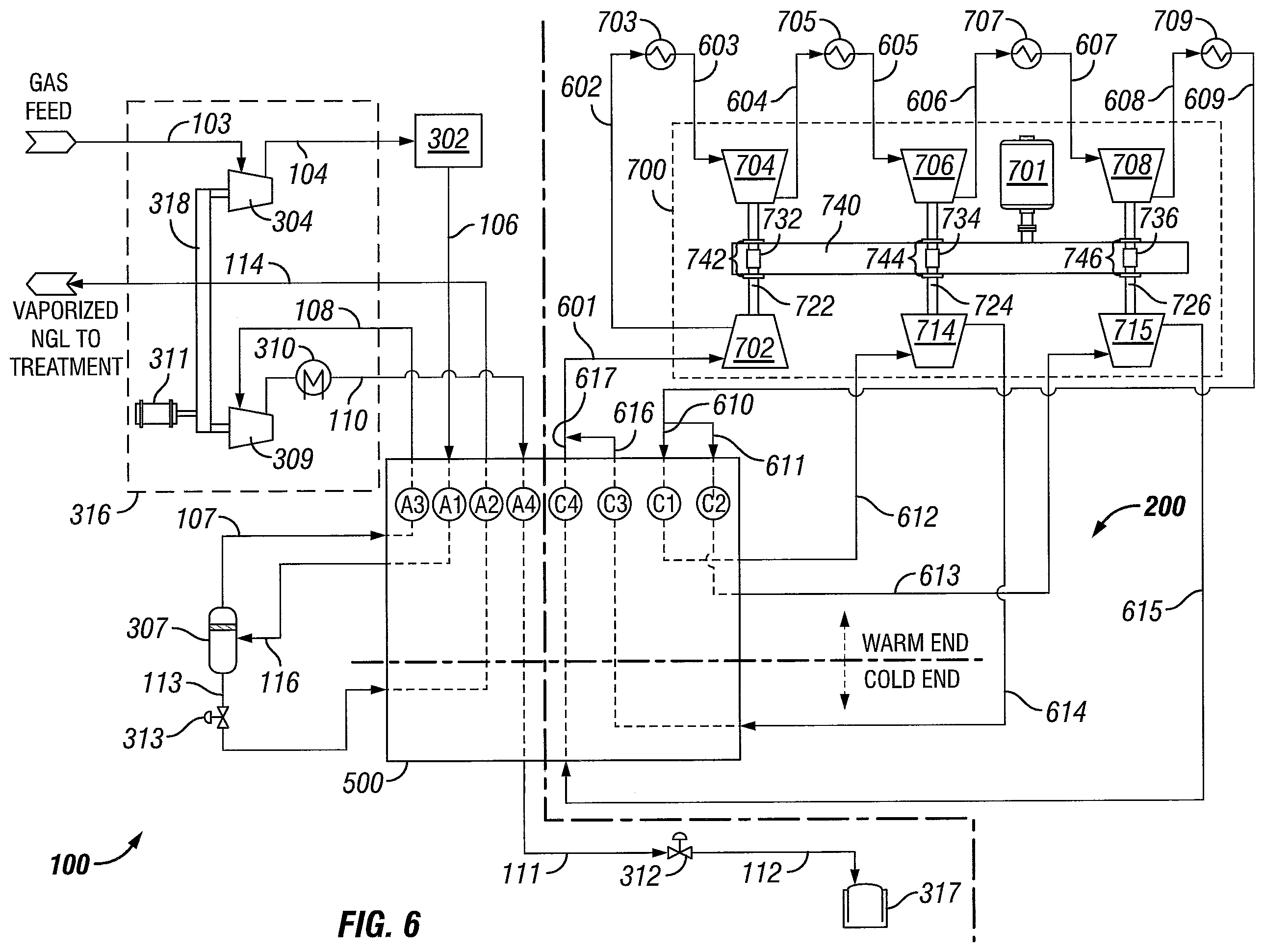 Patent US12366407 Figure 6 – Advanced method of heavy hydrocarbon removal and natural gas liquefaction using closed-loop refrigeration system
