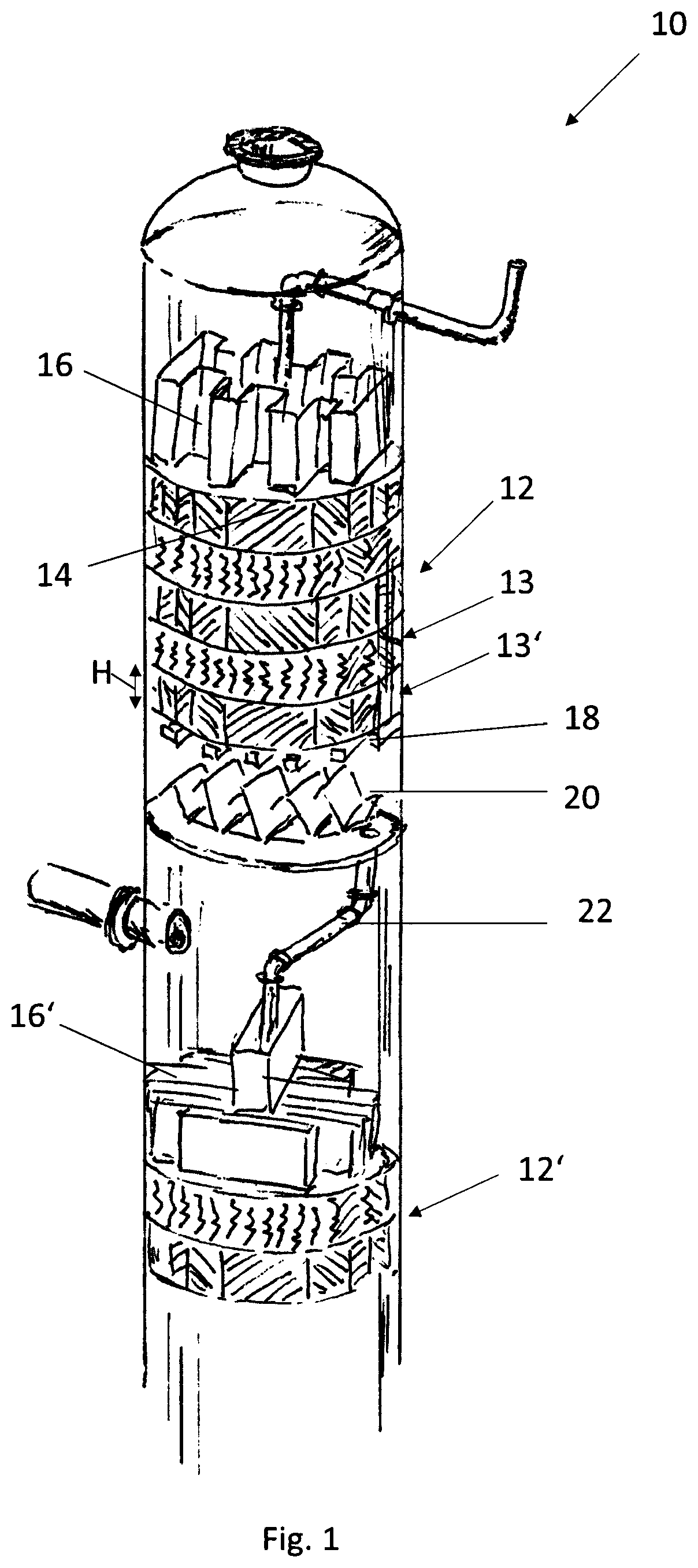 Patent US12366416 Figure 1 – Structured packing bed for high pressure mass transfer and/or heat exchange applications