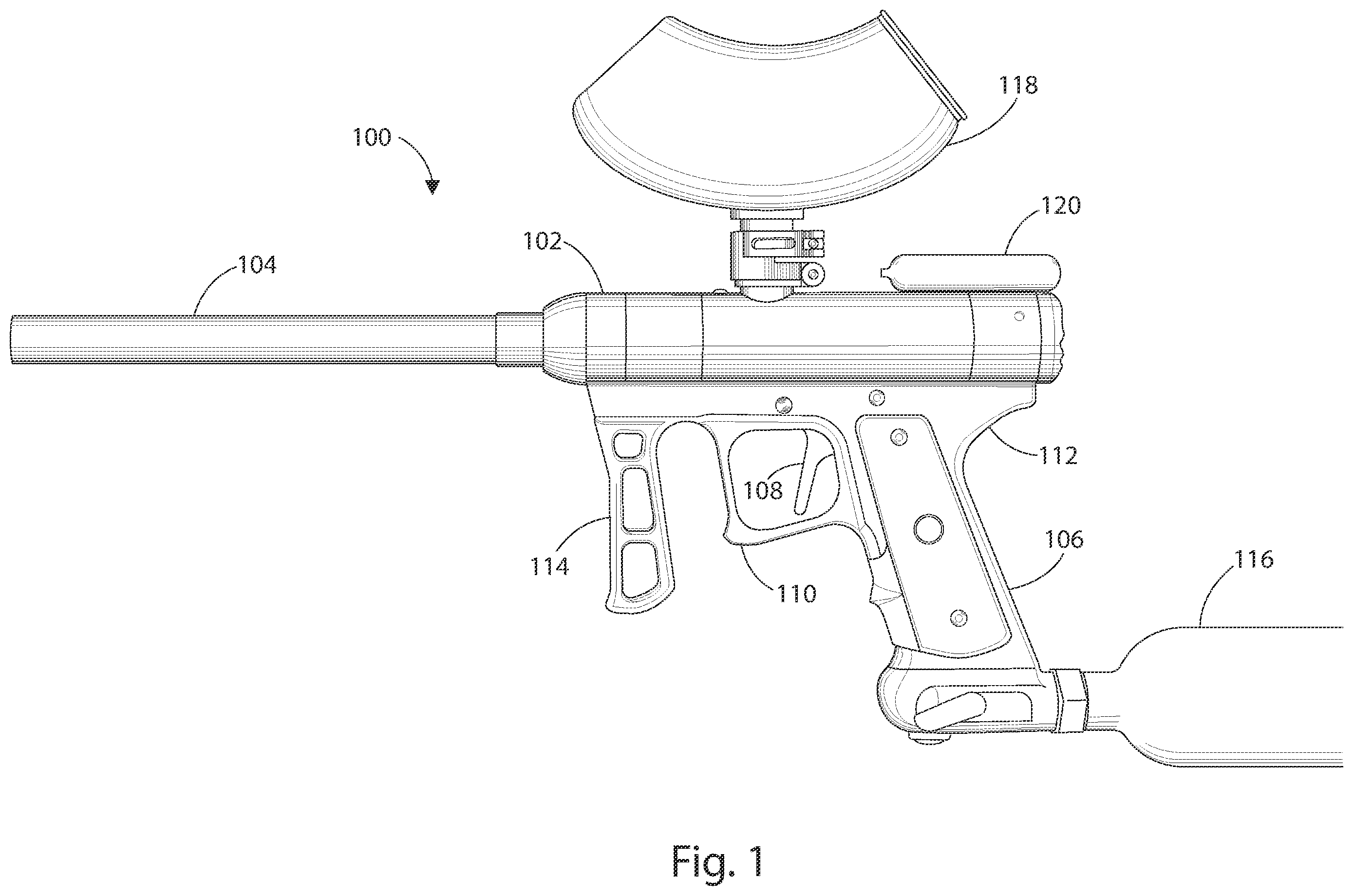 Patent US12366423 — Fuel powered paintball marker — Figure 1