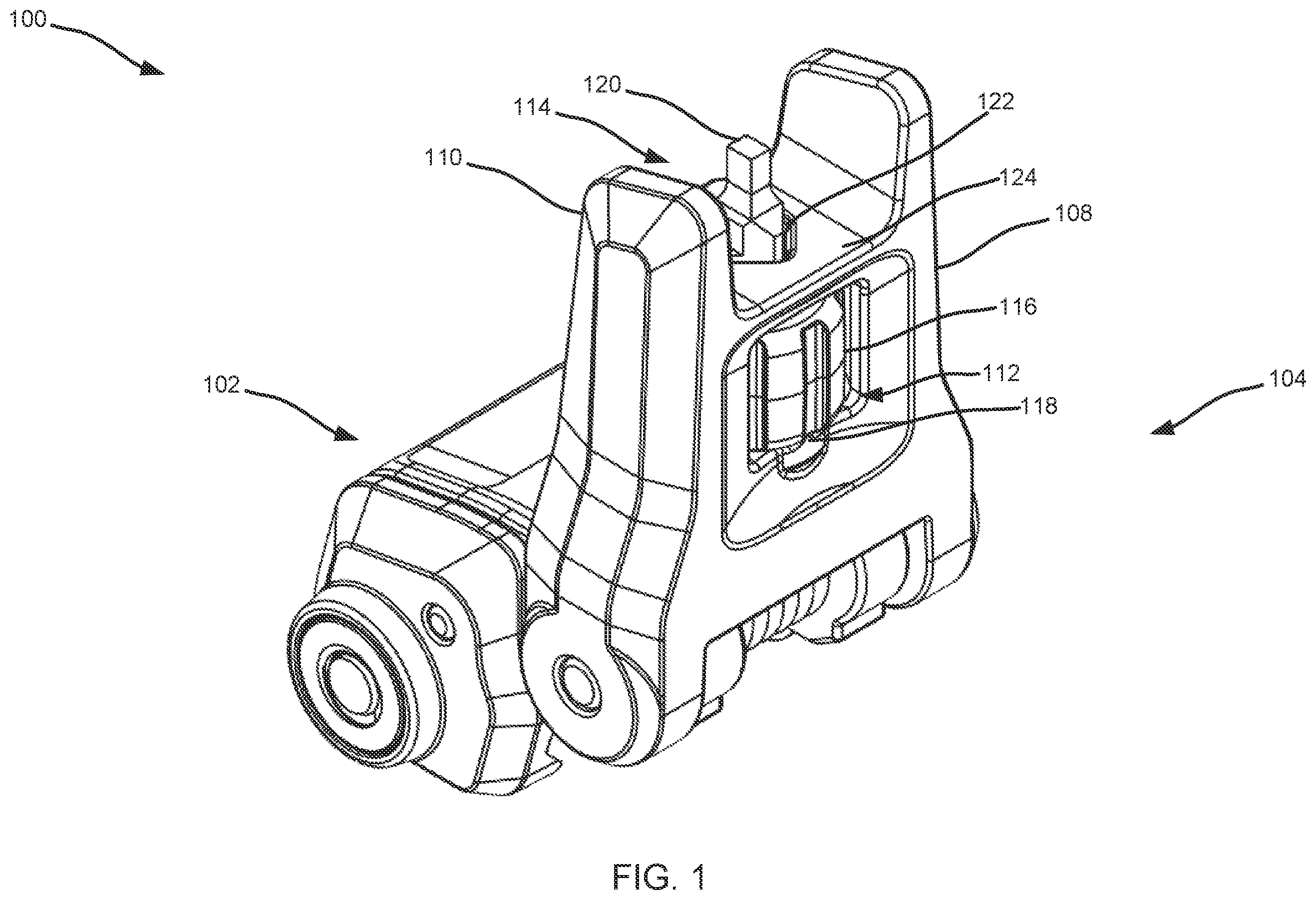 Patent US12366429 — Back-up sights with compact aperture, centering sight post, and miniaturized windage detent mechanism — Figure 1
