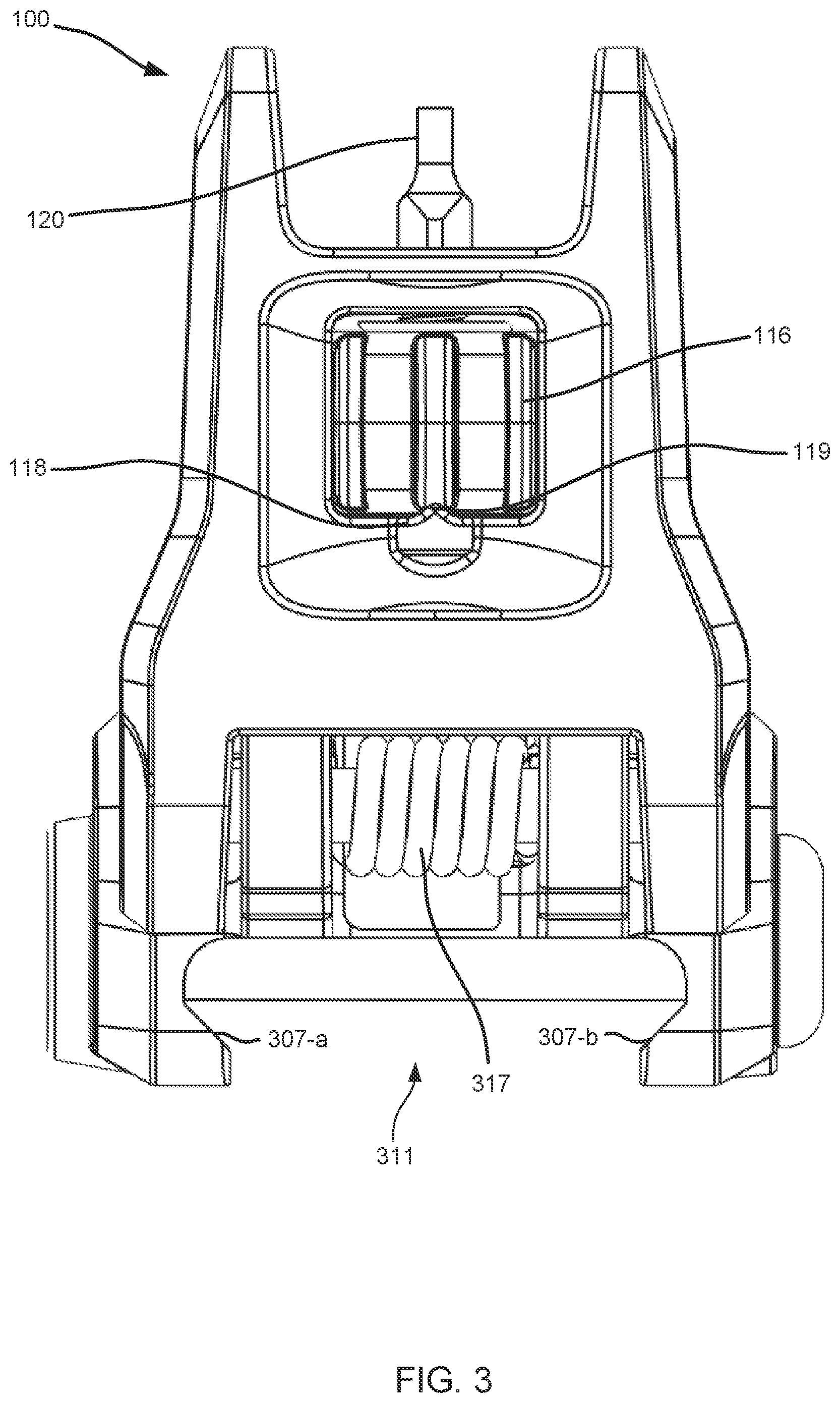 Patent US12366429 Figure 3 – Back-up sights with compact aperture, centering sight post, and miniaturized windage detent mechanism