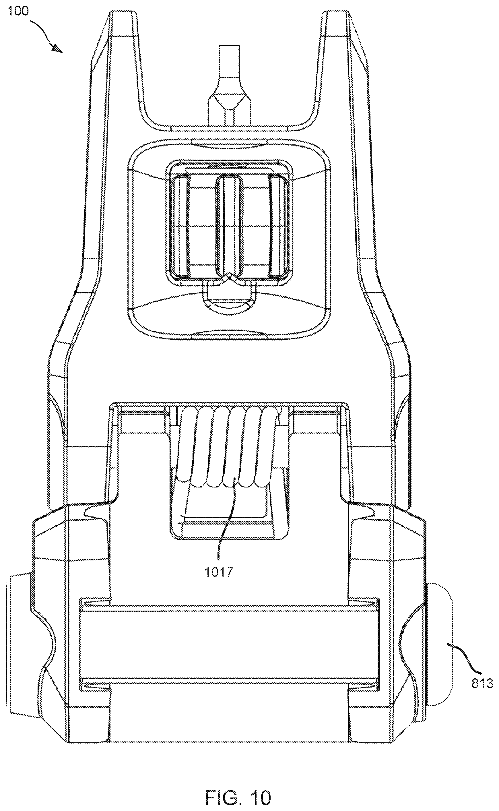 Patent US12366429 Figure 10 – Back-up sights with compact aperture, centering sight post, and miniaturized windage detent mechanism