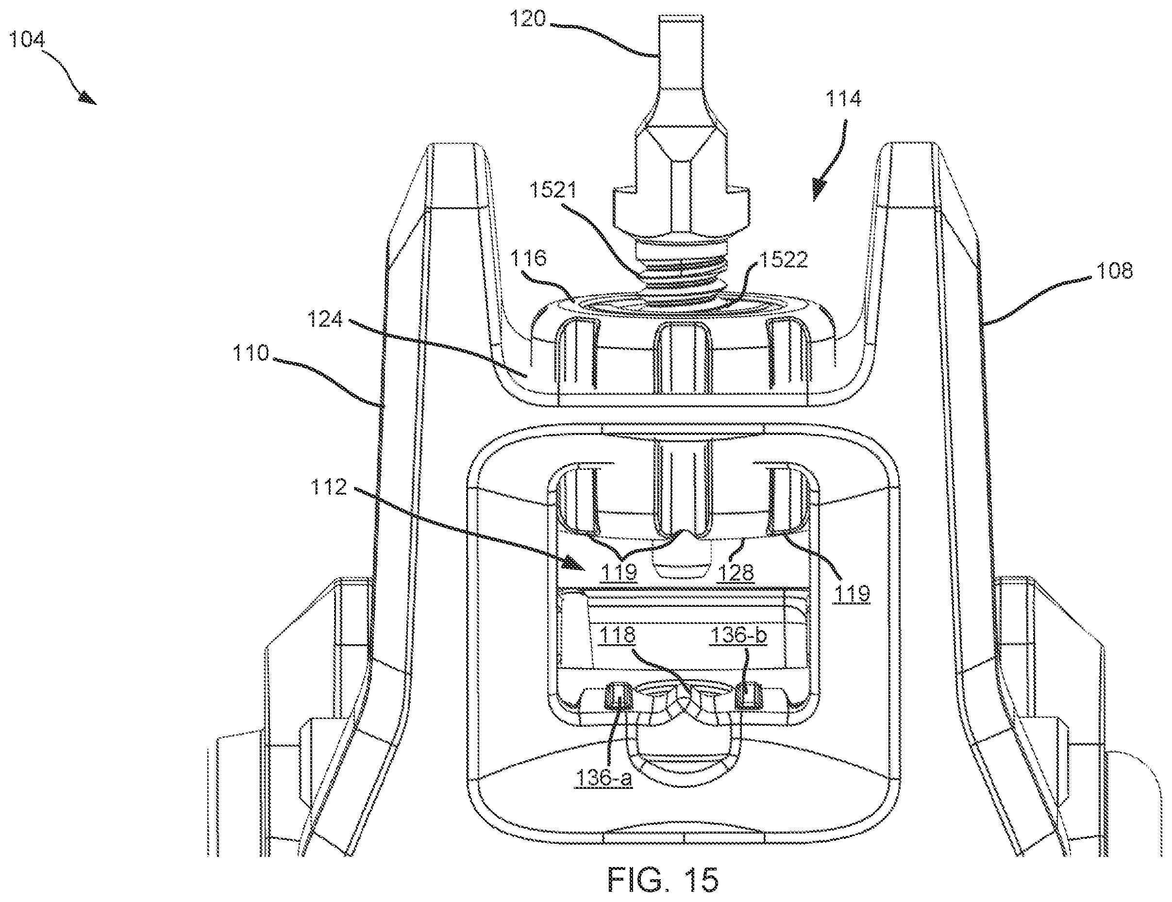 Patent US12366429 Figure 15 – Back-up sights with compact aperture, centering sight post, and miniaturized windage detent mechanism