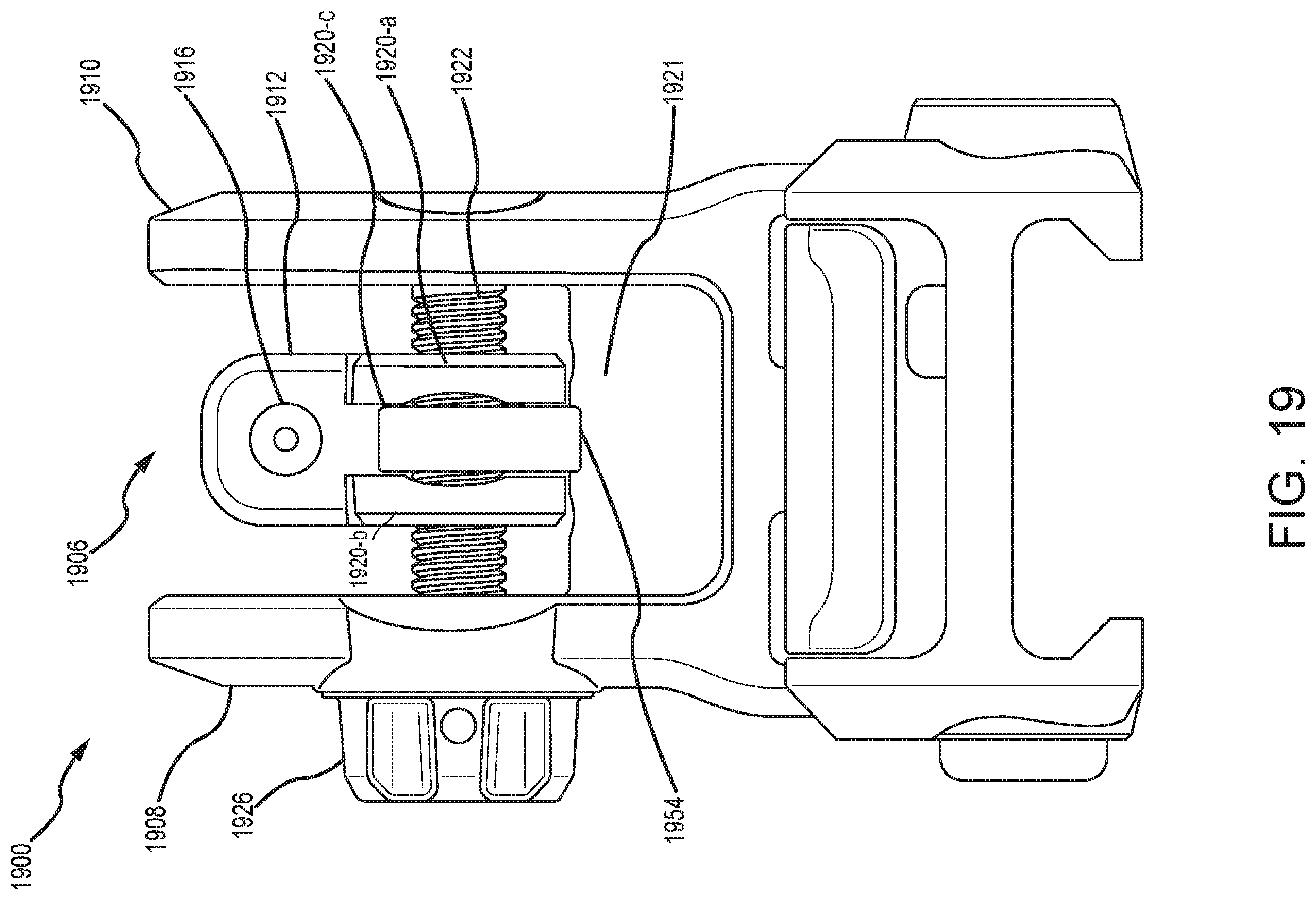 Patent US12366429 Figure 19 – Back-up sights with compact aperture, centering sight post, and miniaturized windage detent mechanism
