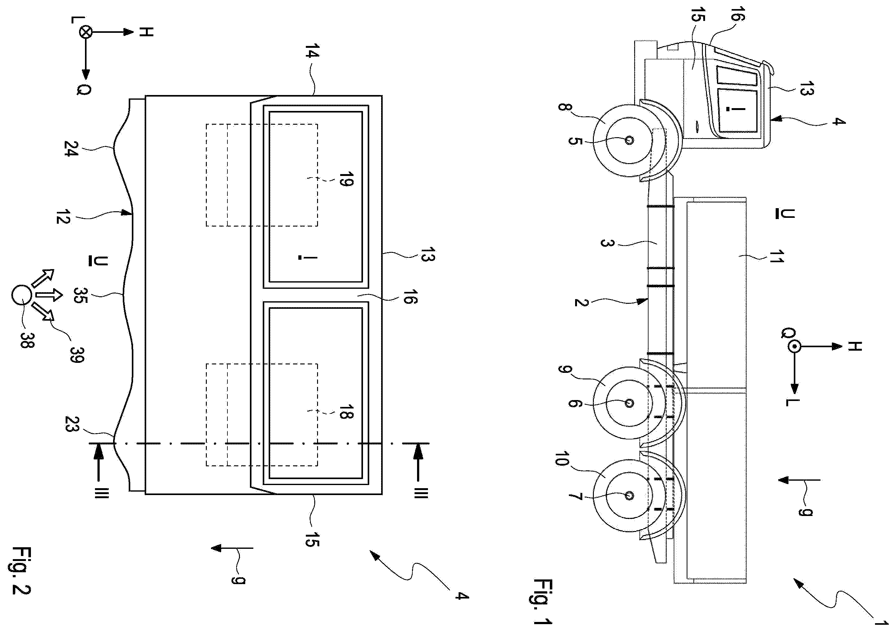 Patent US12366433 Figure 1 – Driver's cab and utility vehicle
