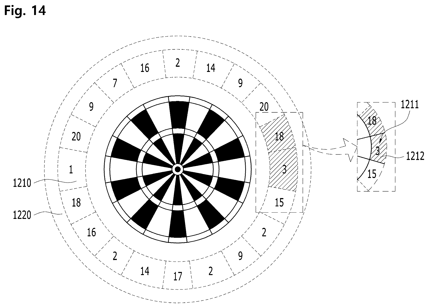 Patent US12366435 Figure 14 – Dart game apparatus and dart game system comprising illumination unit