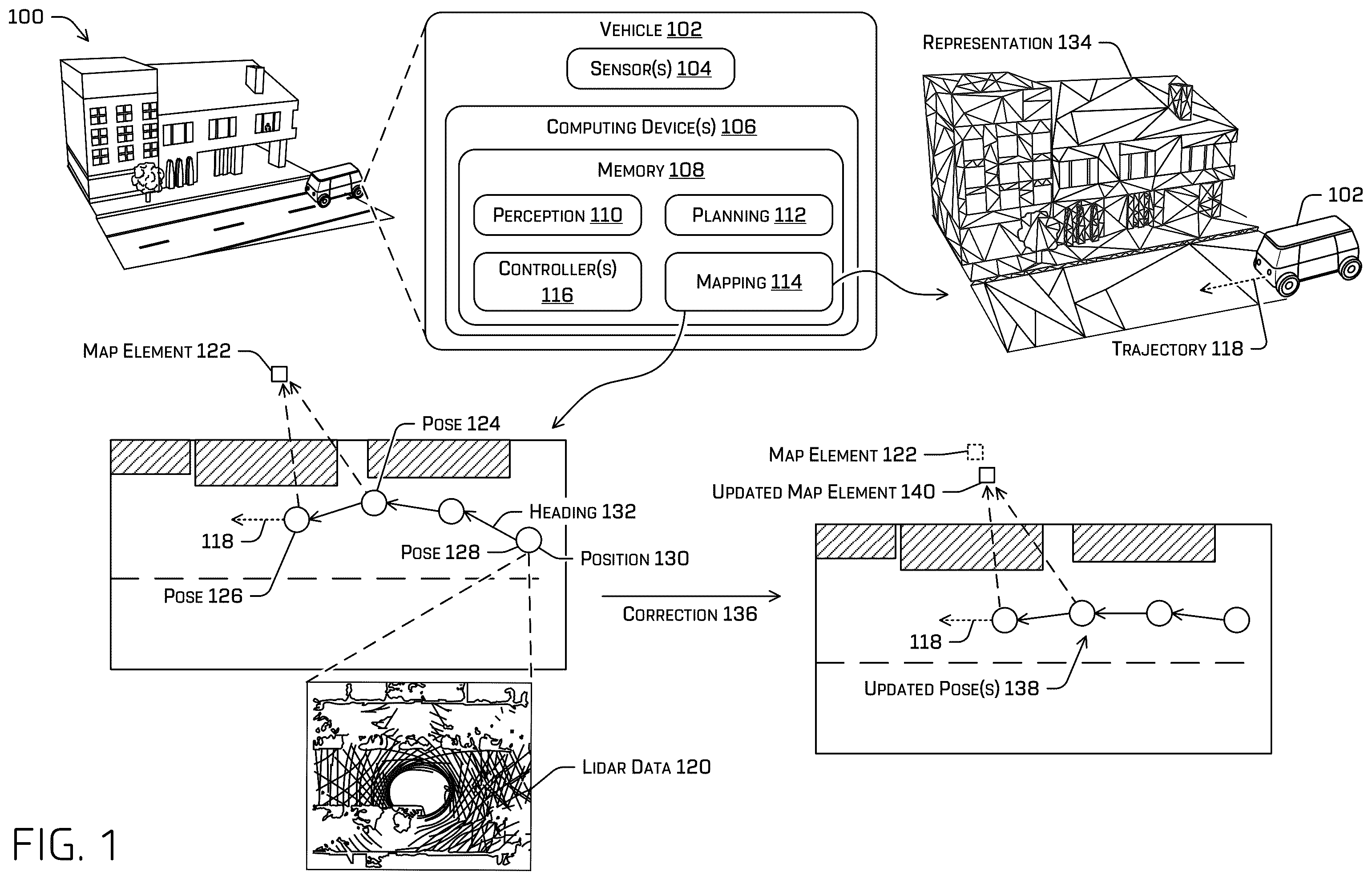 Patent US12366452 Figure 1 – Map annotation modification using sparse pose graph node updates