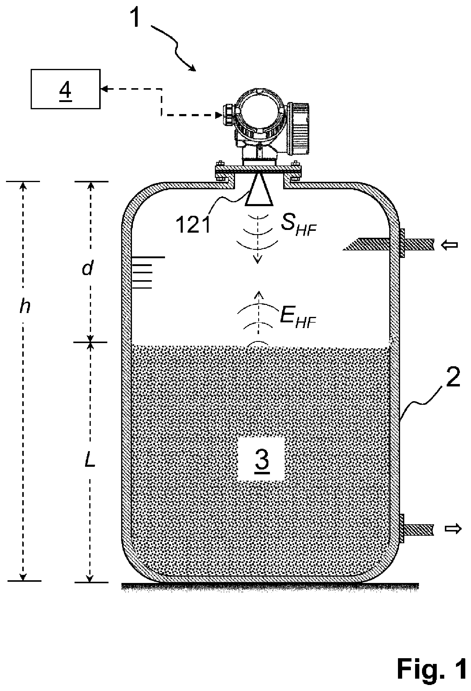 Patent US12366475 — Fill level measurement device — Figure 1