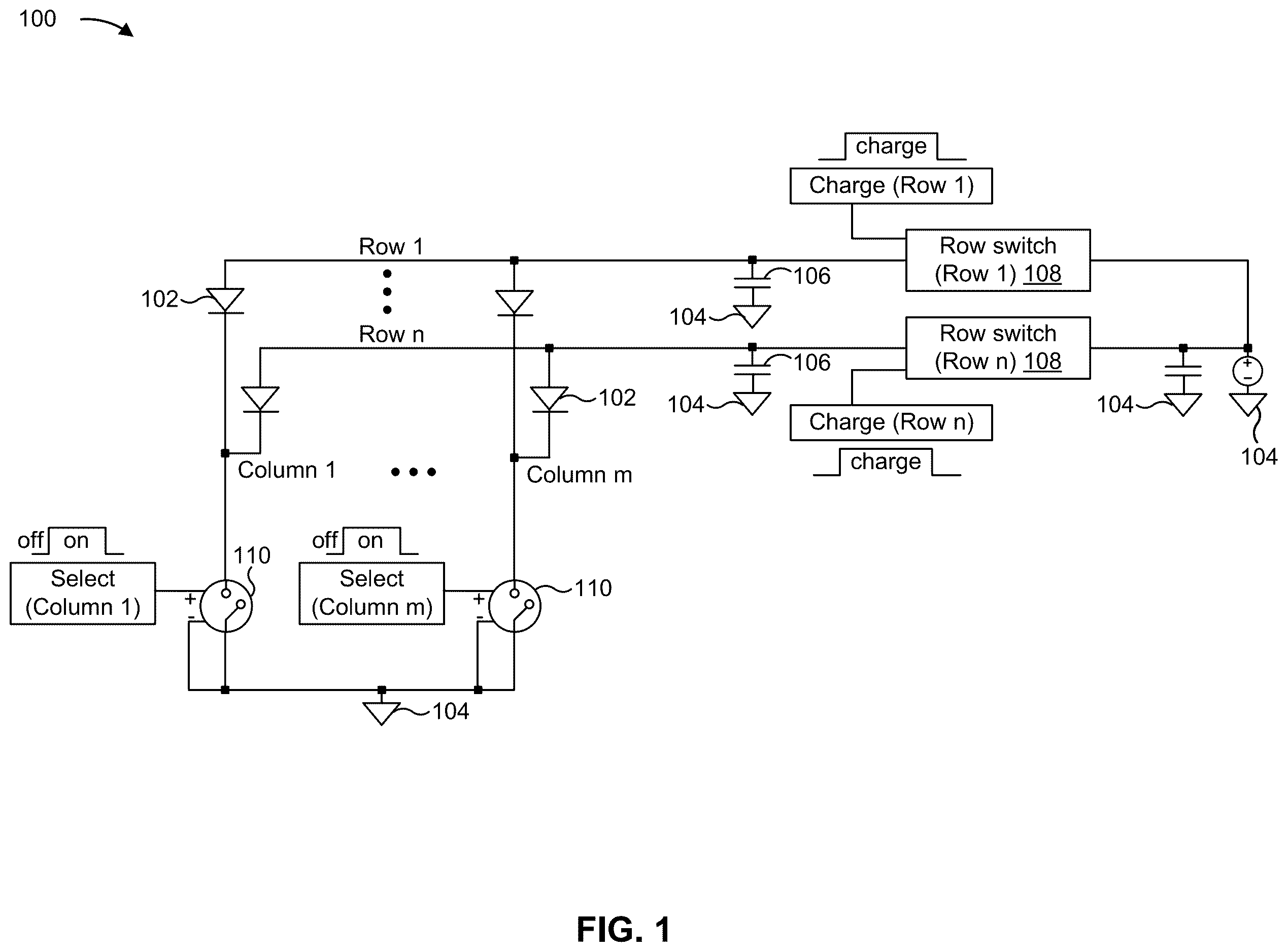 Patent US12366638 Figure 1 – Driver circuit for an addressable array of optical emitters